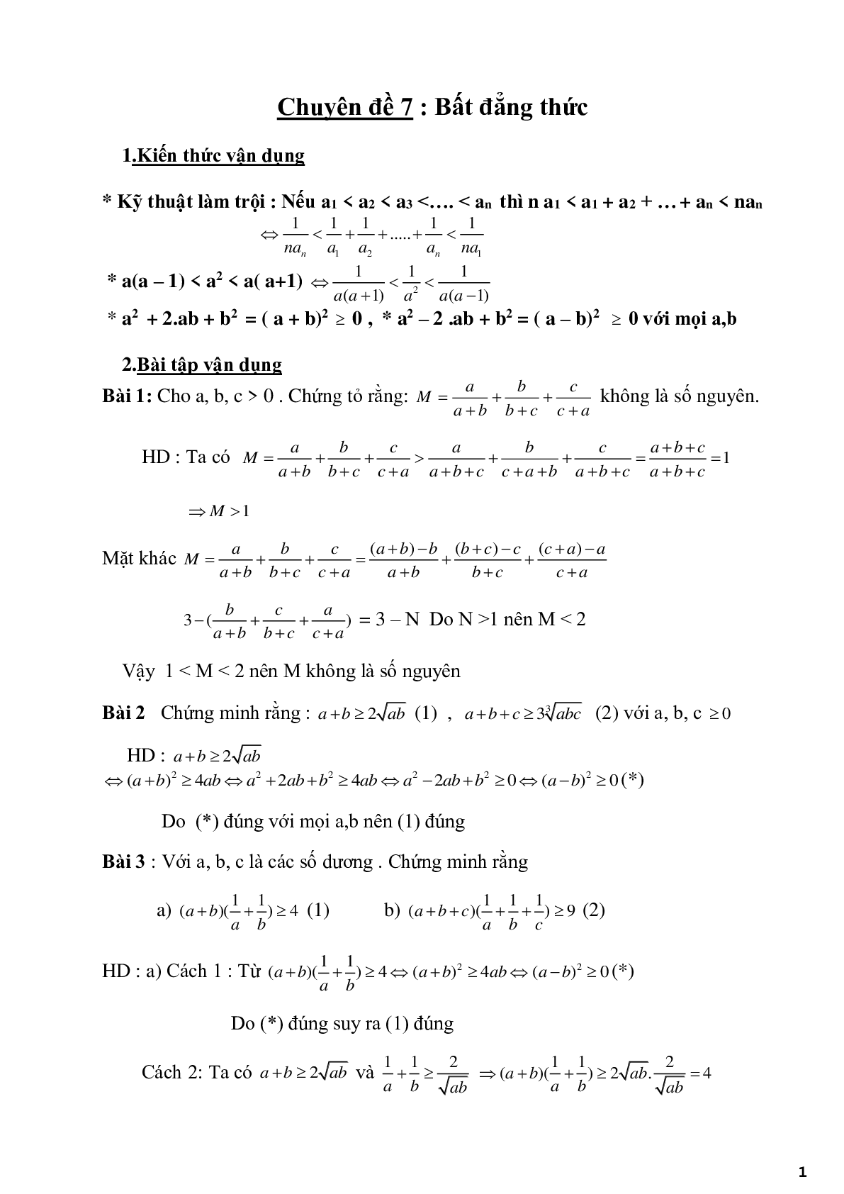 Chuyên đề 7 - Bất đẳng thức - có đáp án (trang 1)