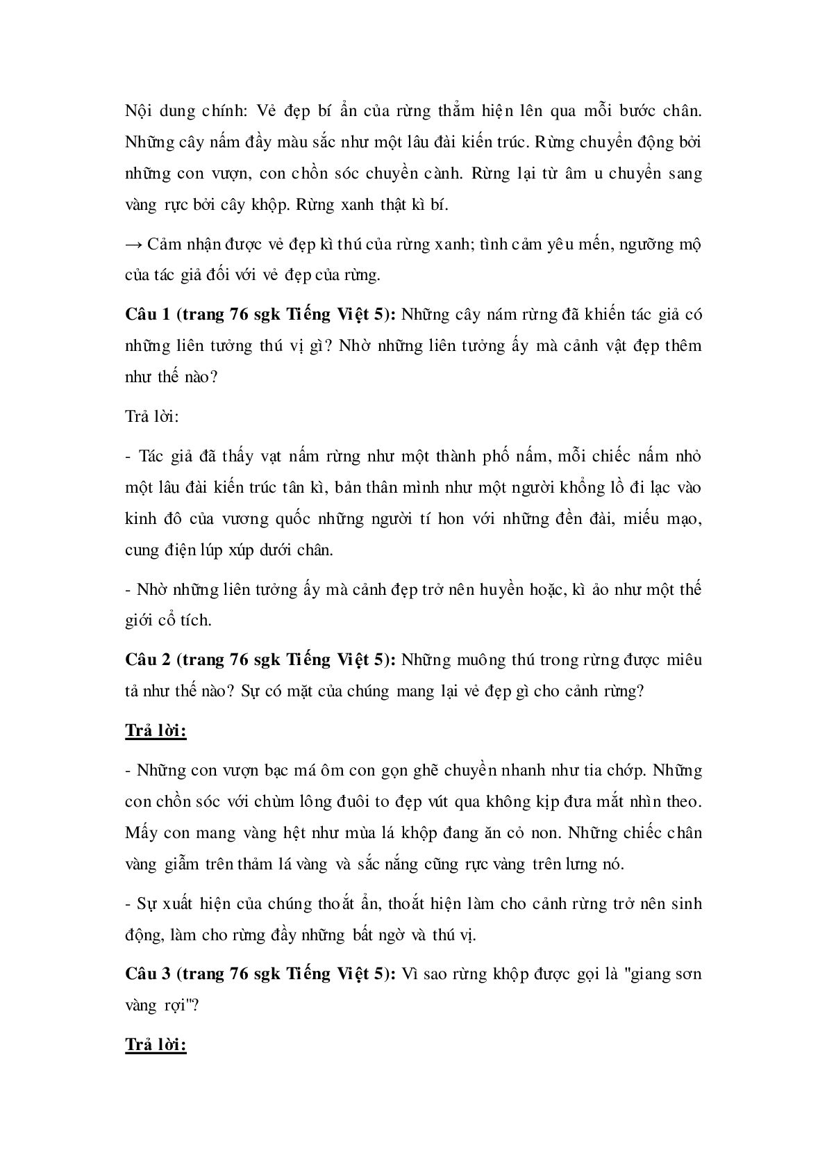 Soạn Tiếng Việt lớp 5: Tập đọc: Kì diệu rừng xanh mới nhất (trang 2)