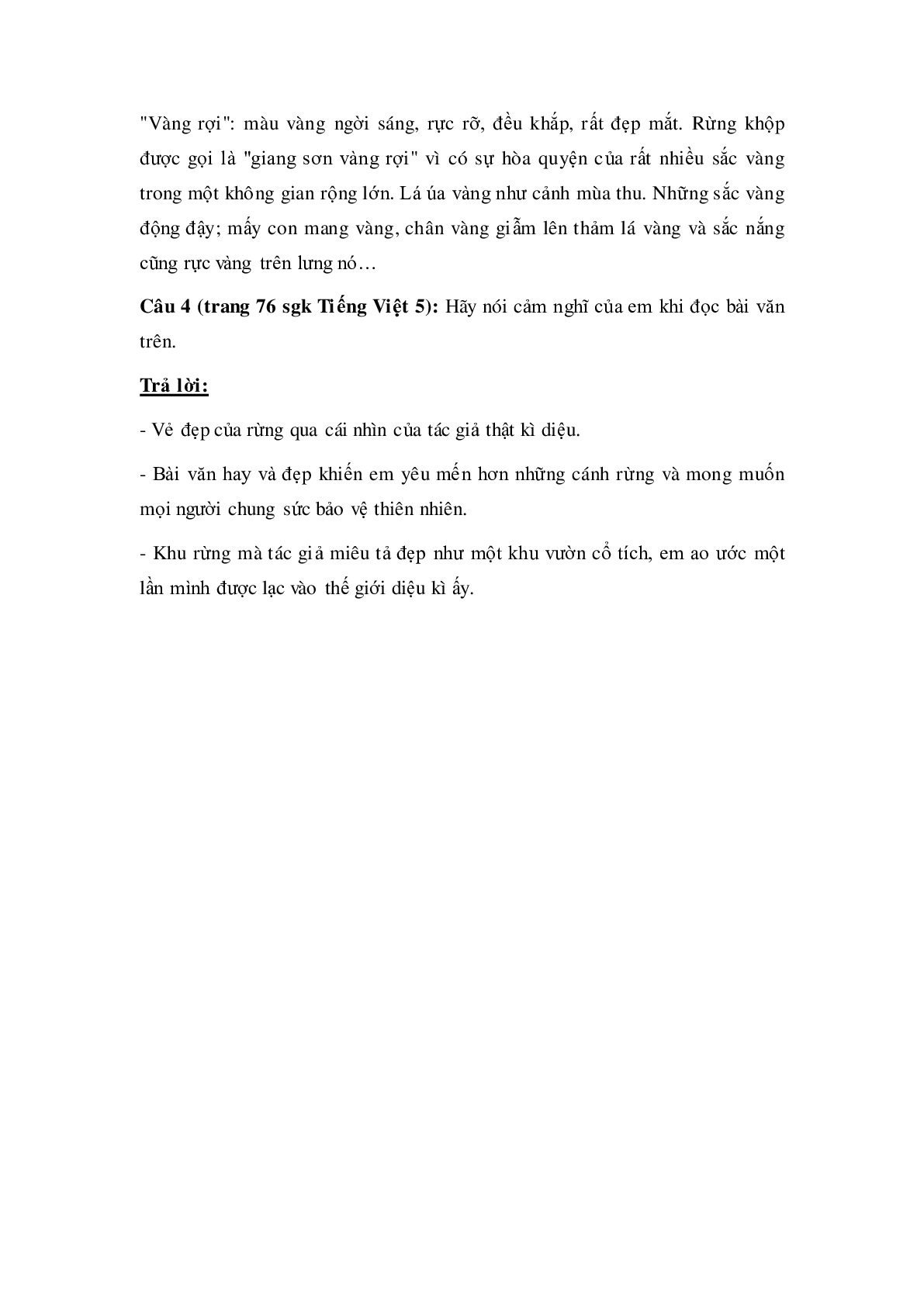 Soạn Tiếng Việt lớp 5: Tập đọc: Kì diệu rừng xanh mới nhất (trang 3)
