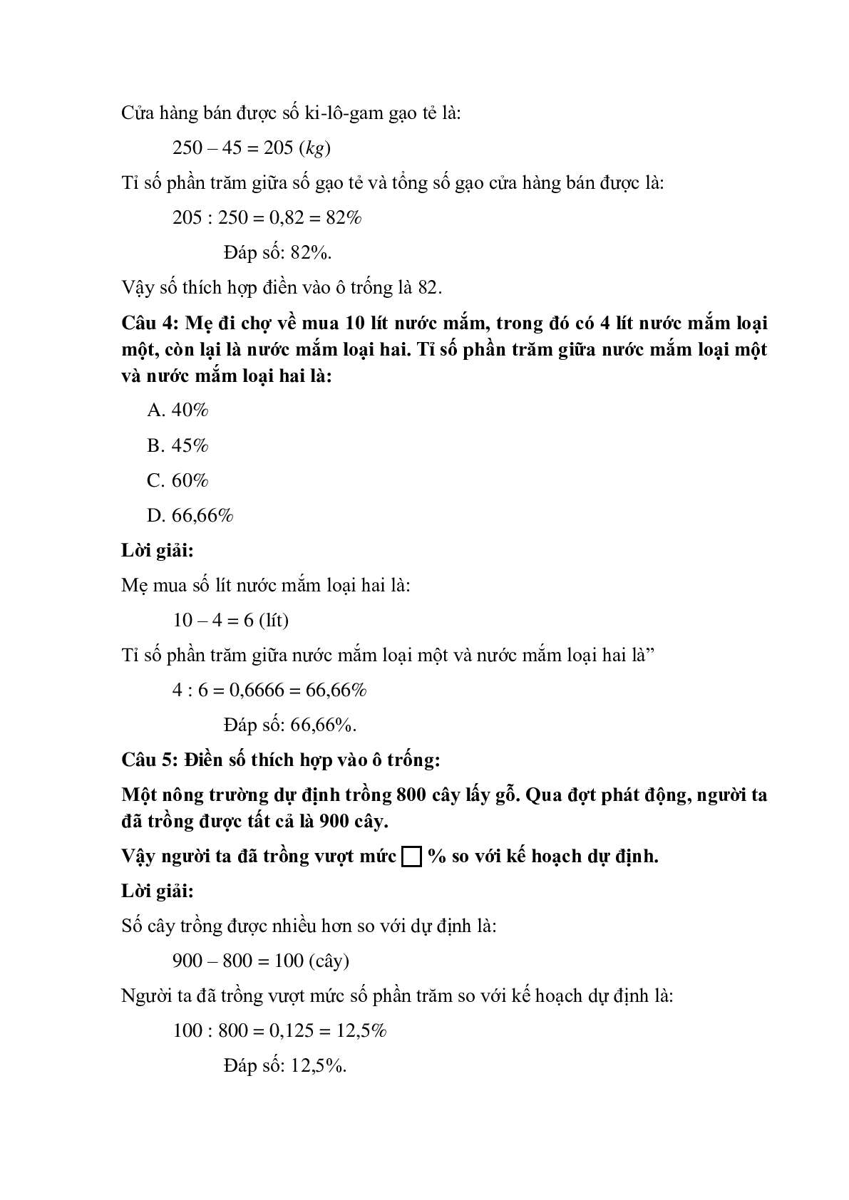 12 câu Trắc nghiệm Tìm tỉ số phần trăm của hai số có đáp án 2023 – Toán lớp 5 (trang 2)