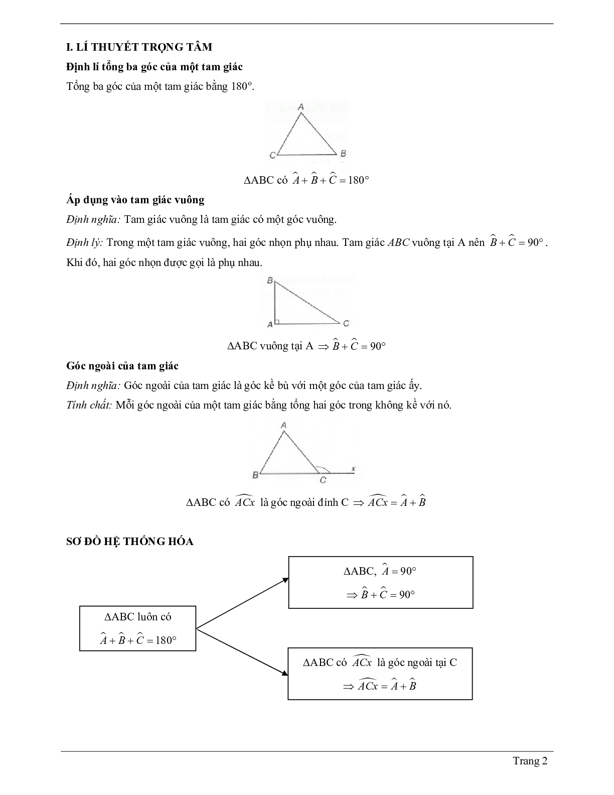 Lý thuyết Toán 7 có đáp án: Tổng ba góc của một tam giác (trang 2)