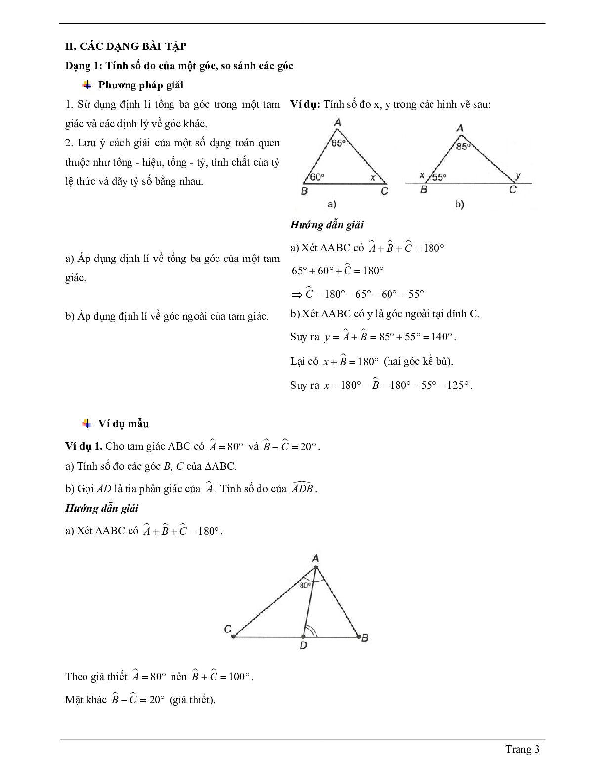 Lý thuyết Toán 7 có đáp án: Tổng ba góc của một tam giác (trang 3)