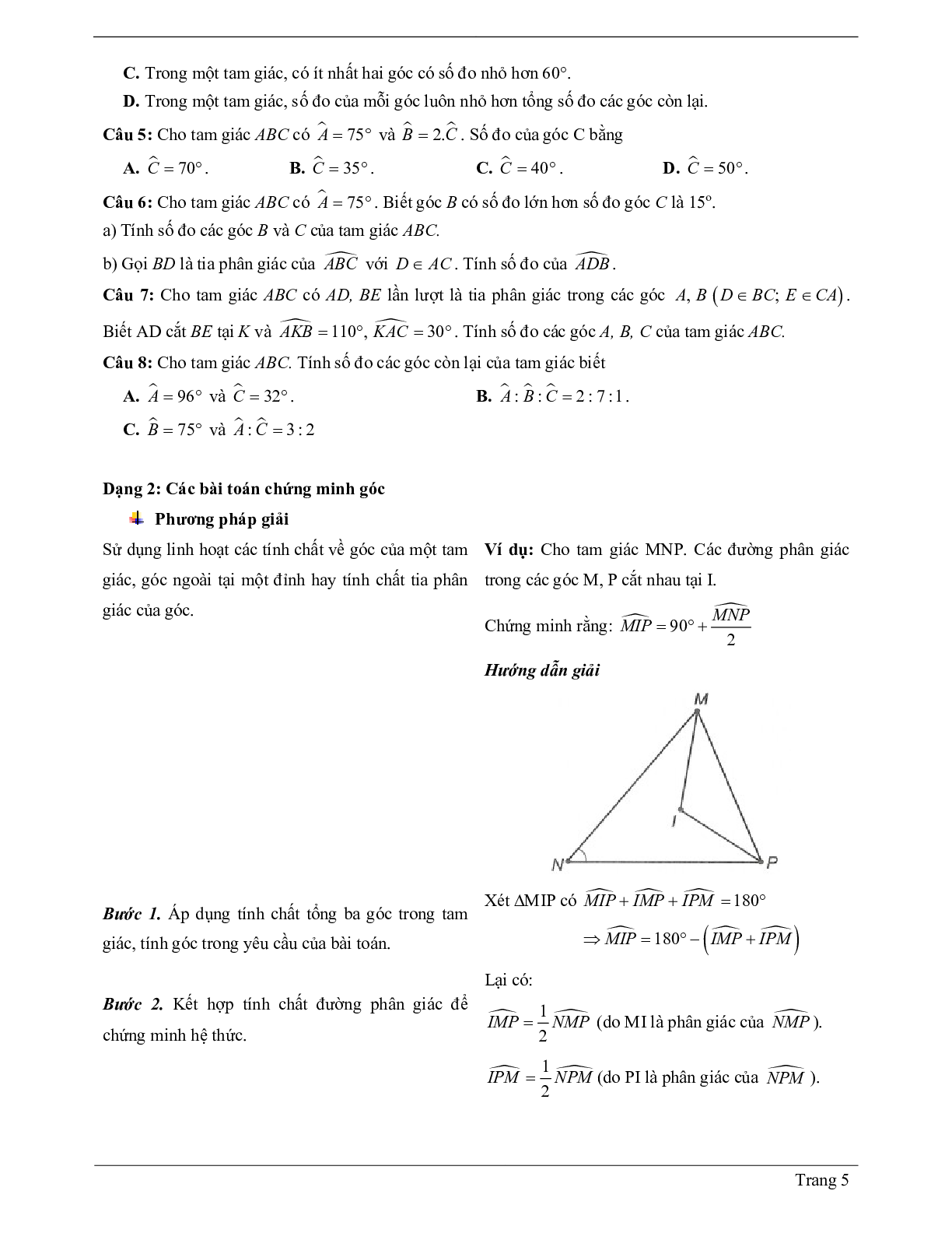 Lý thuyết Toán 7 có đáp án: Tổng ba góc của một tam giác (trang 5)
