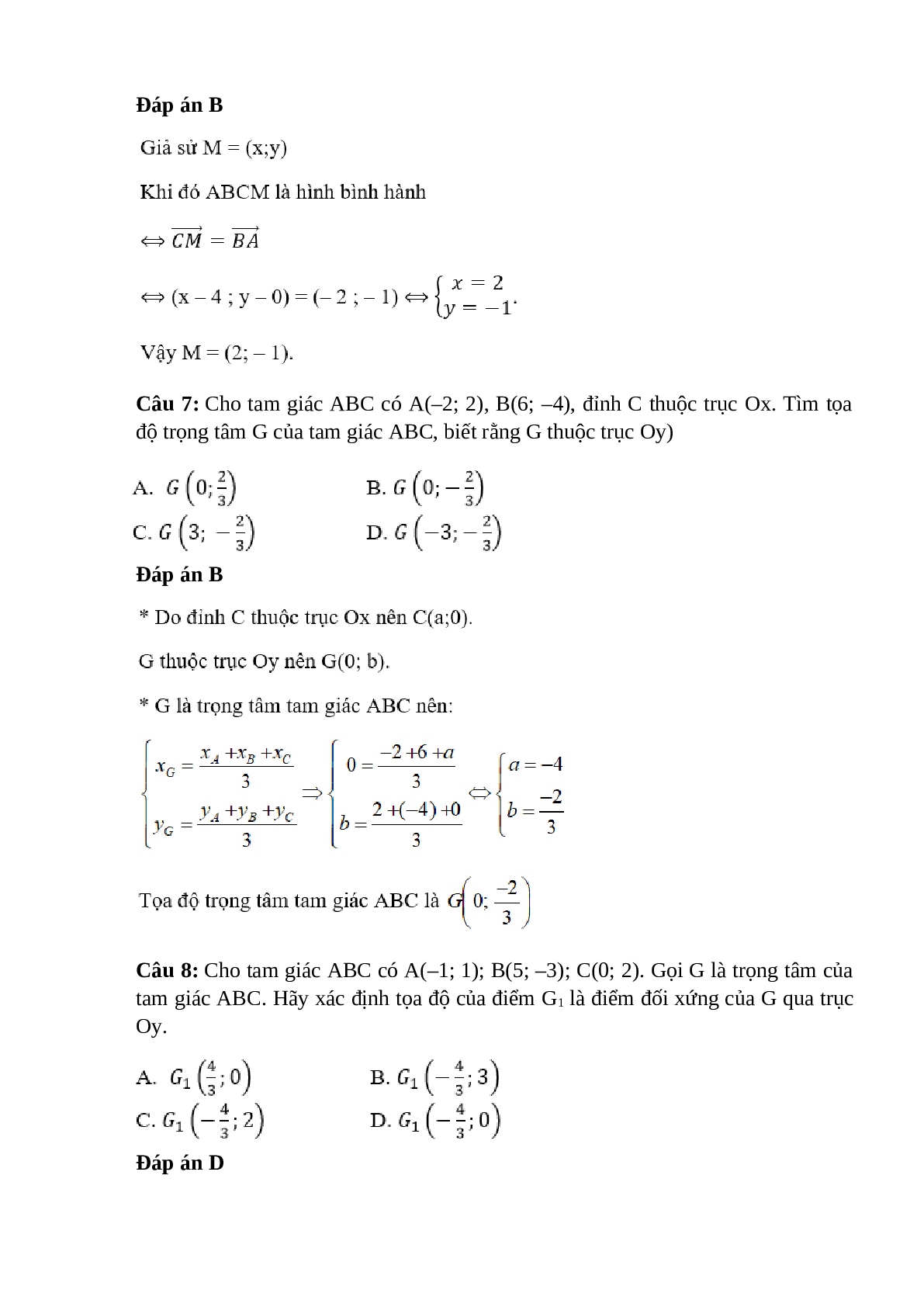 Trắc nghiệm Hệ trục tọa độ có đáp án – Toán lớp 10 (trang 3)