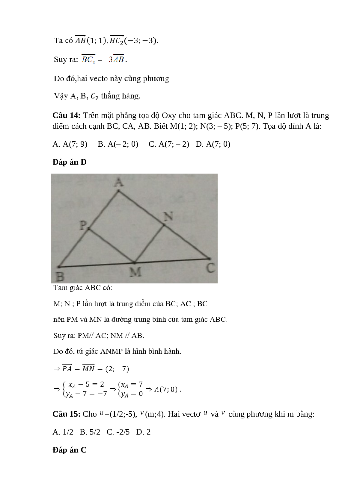 Trắc nghiệm Hệ trục tọa độ có đáp án – Toán lớp 10 (trang 6)