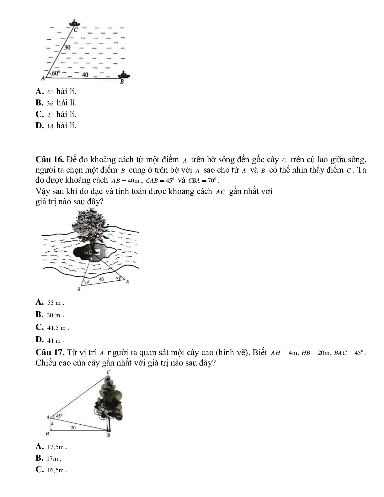 Bài tập tự luyện Giải tam giác chọn lọc (trang 3)