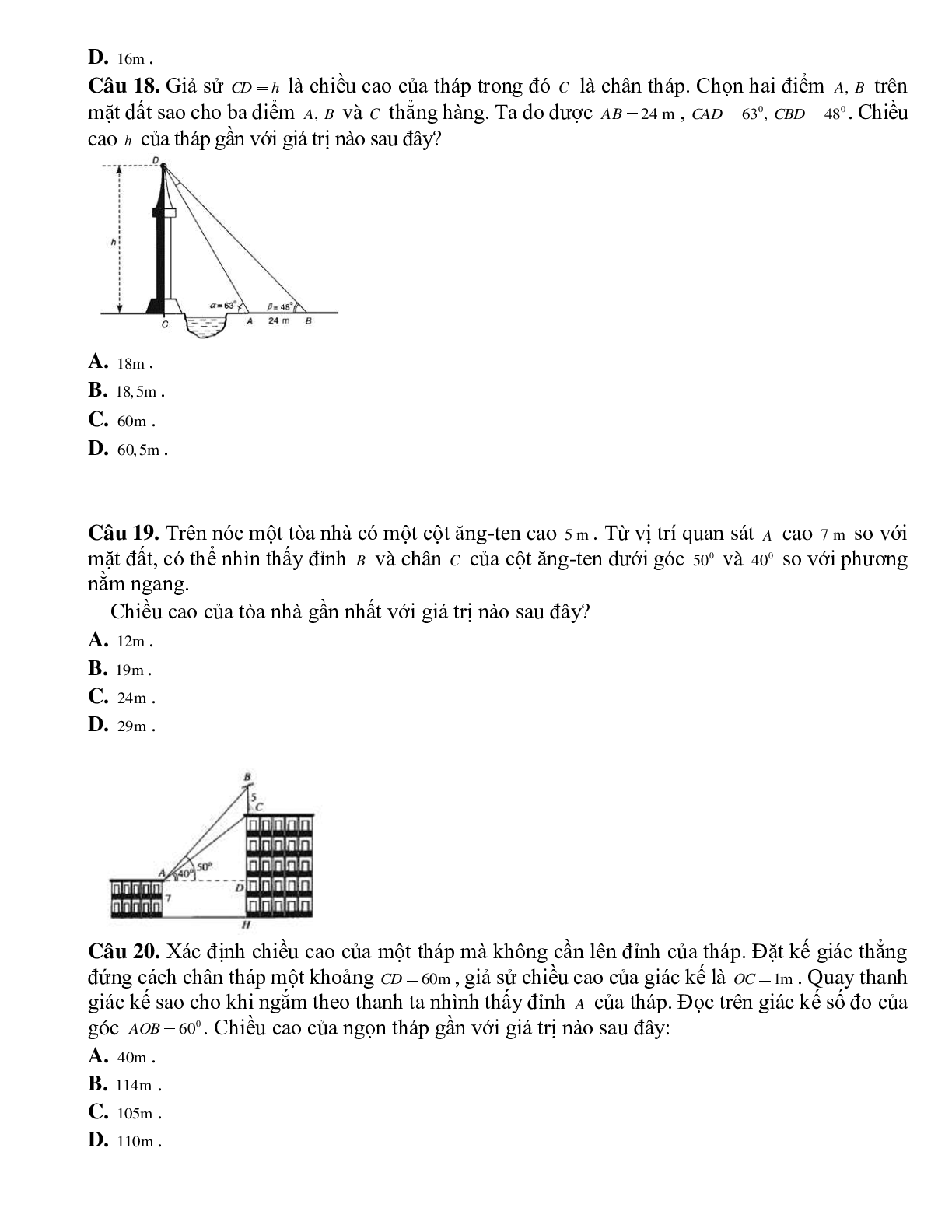 Bài tập tự luyện Giải tam giác chọn lọc (trang 4)