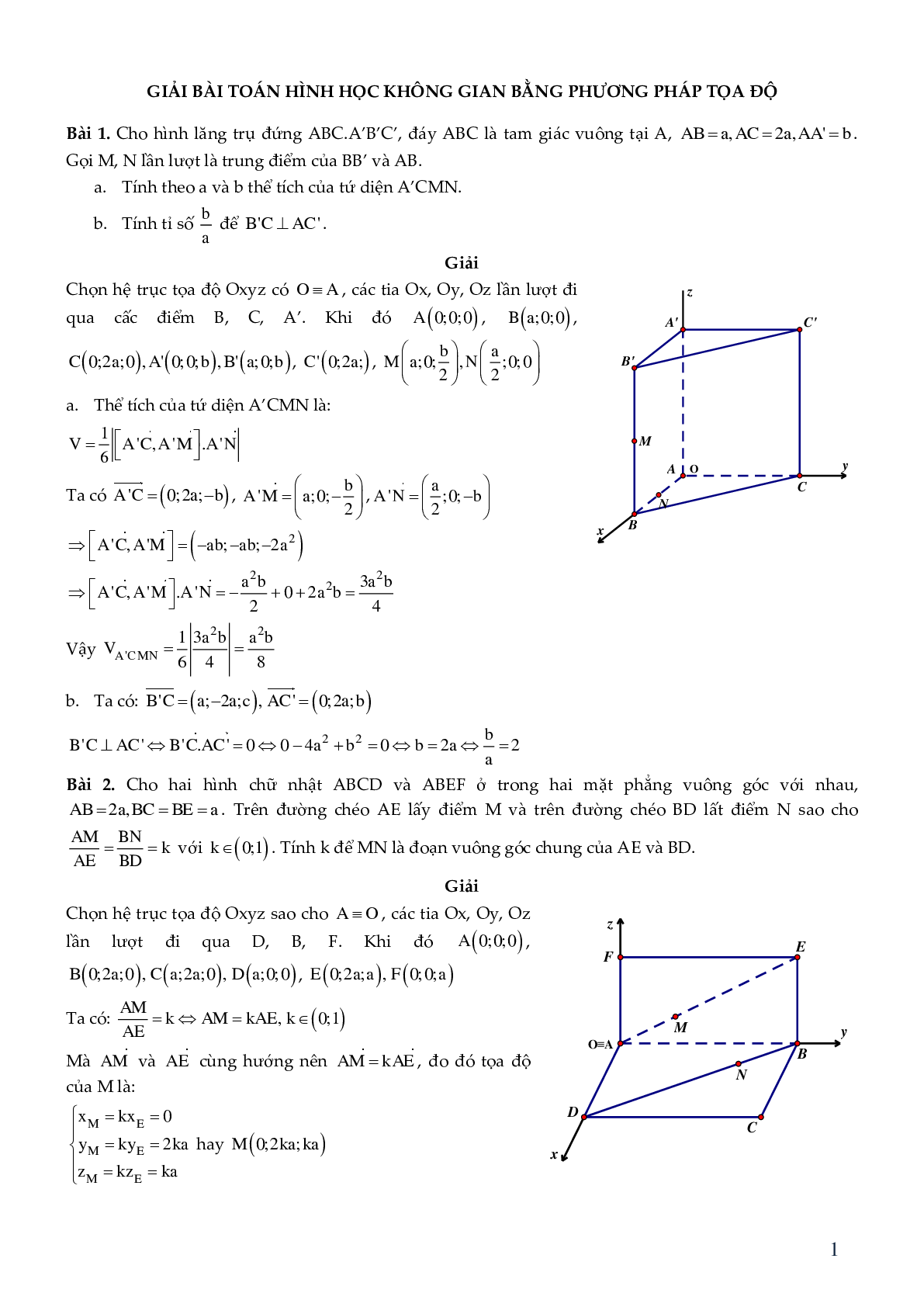 Giải bài toán hình học không gian bằng phương pháp tọa độ (trang 2)