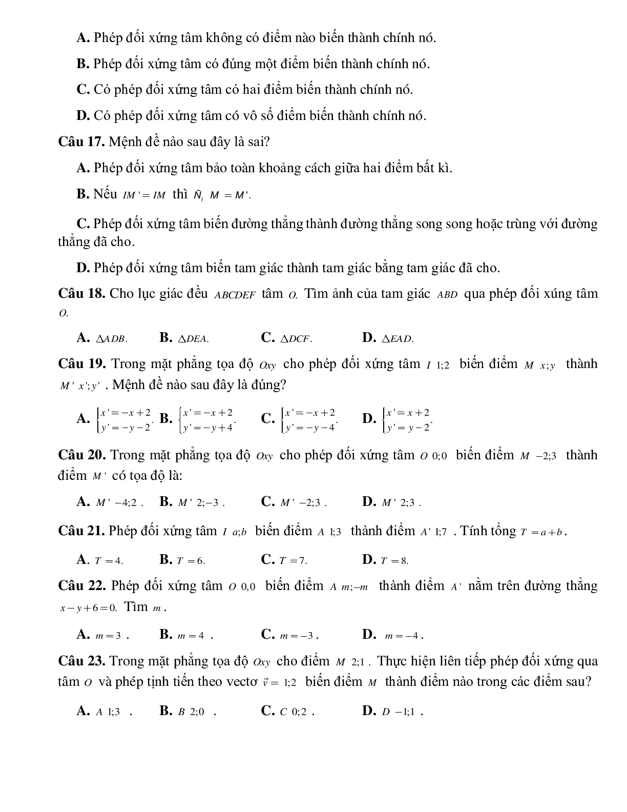 Bài tập Toán hình 11 Bài 4 có đáp án: Phép đối xứng tâm (trang 4)