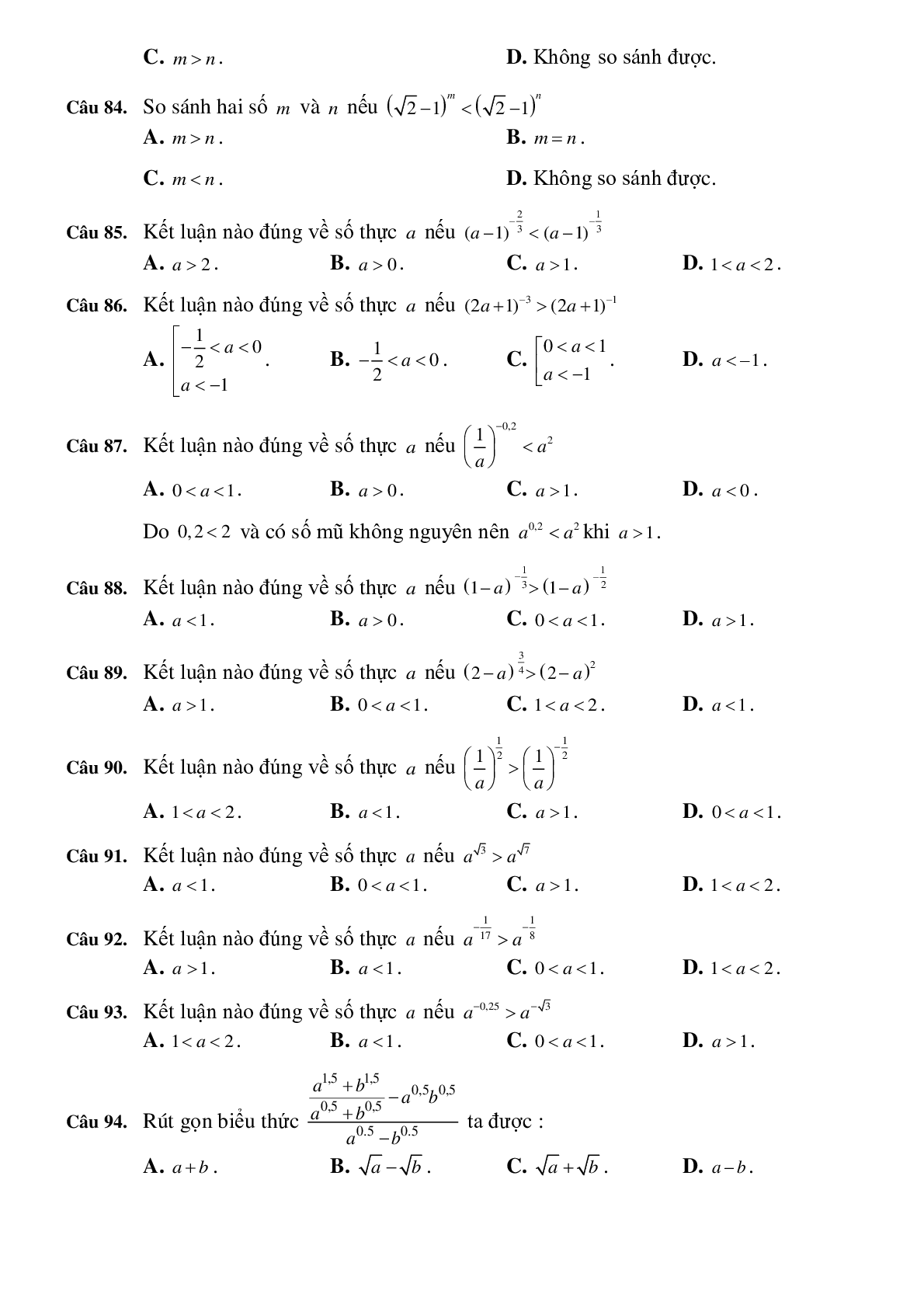 114 Bài tập trắc nghiệm Lũy thừa có đáp án 2023 (trang 9)