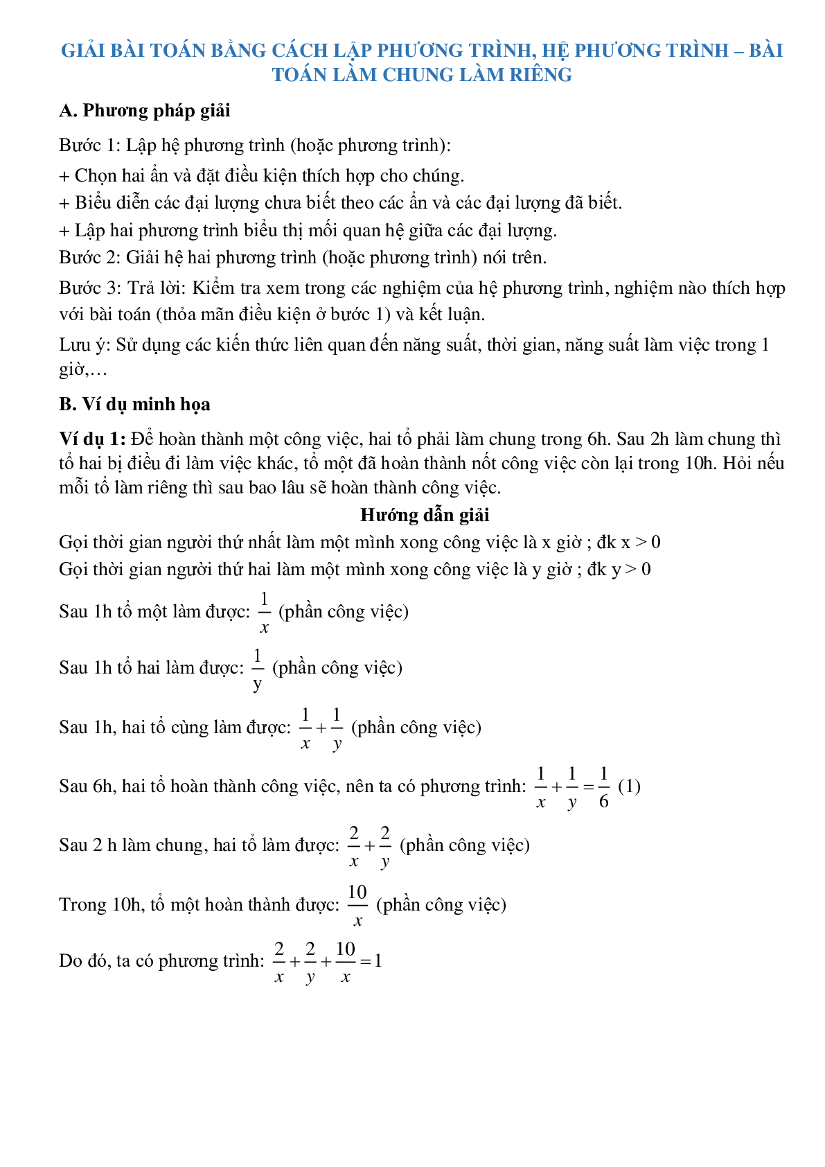 Cách giải bài toán năng suất bằng cách lập phương trình cực hay, có đáp án | Toán lớp 9