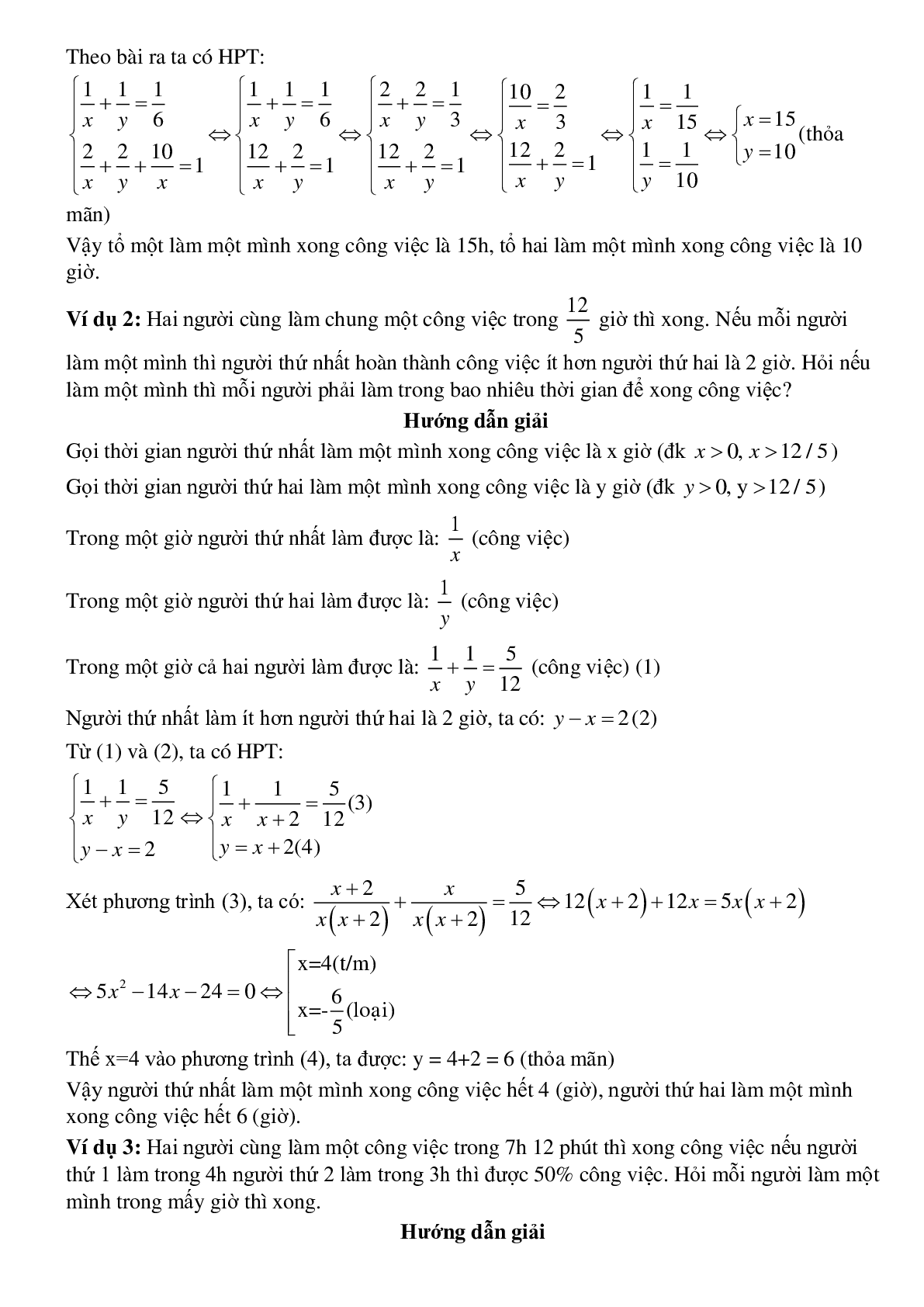 Giải bài toán bằng cách lập phương trình, hệ phương trình - Bài toán làm chung làm riêng (trang 2)