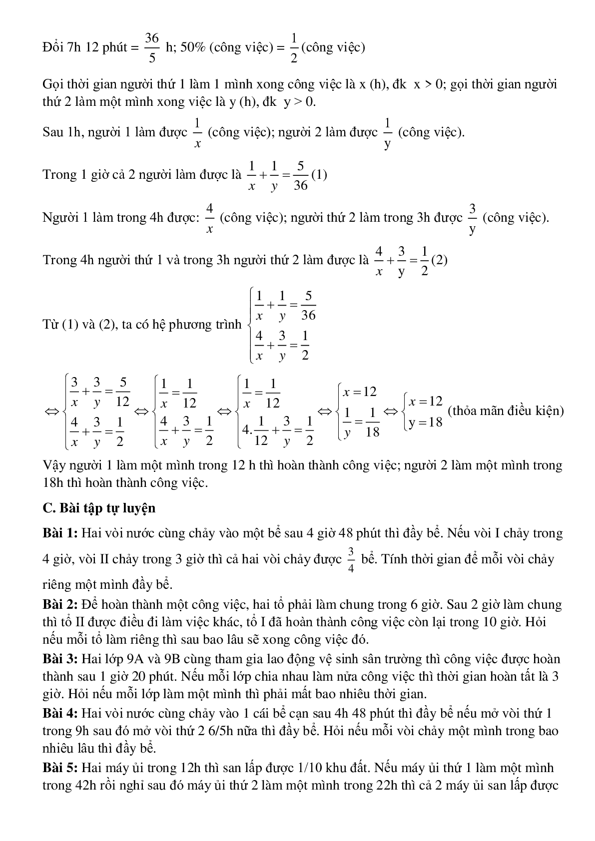 Giải bài toán bằng cách lập phương trình, hệ phương trình - Bài toán làm chung làm riêng (trang 3)