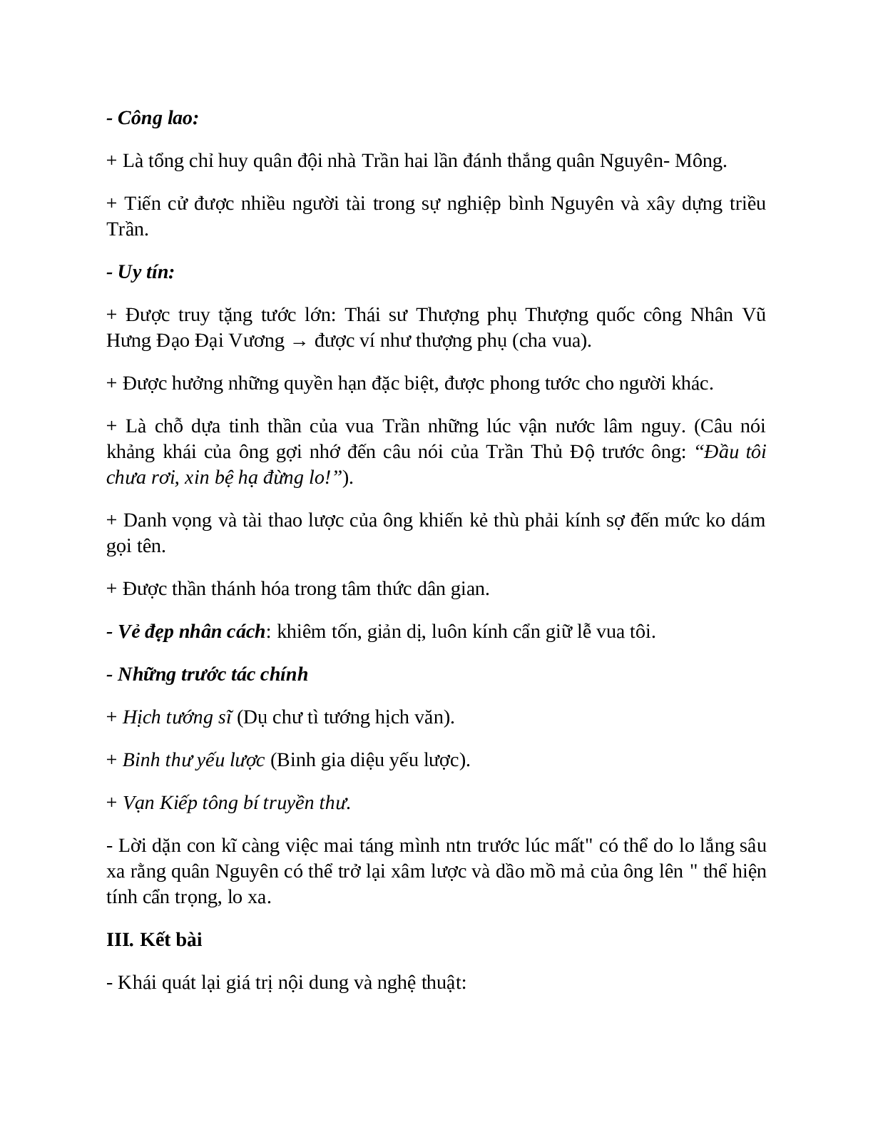 Sơ đồ tư duy bài Hưng Đạo đại vương Trần Quốc Tuấn dễ nhớ, ngắn nhất - Ngữ văn lớp 10 (trang 6)