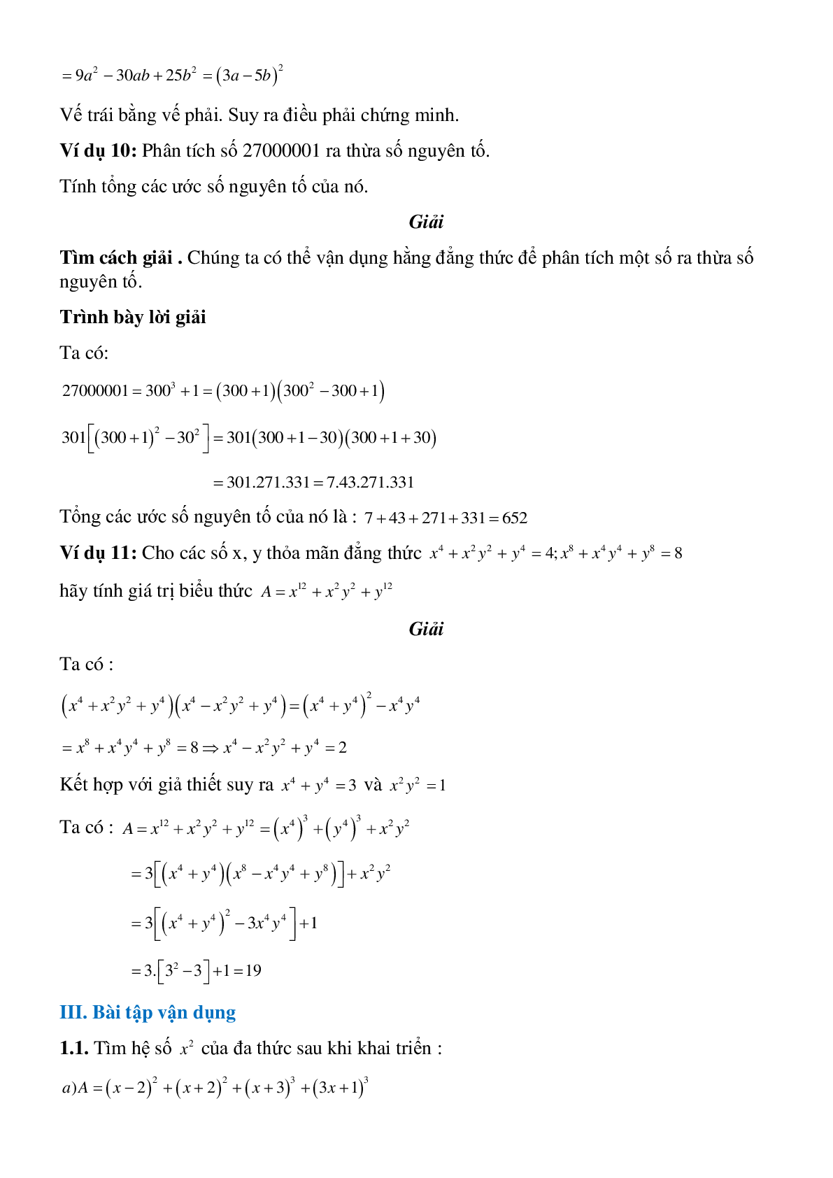 Cách giải các hằng đẳng thức đáng nhớ - Đại số toán 8 (trang 6)