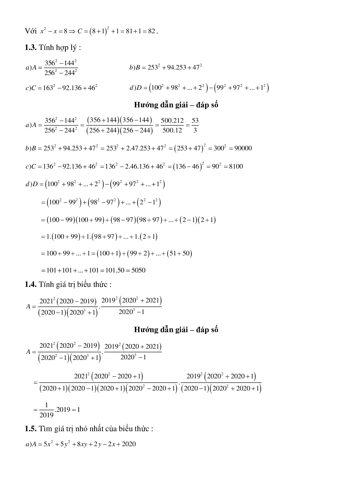 Cách giải các hằng đẳng thức đáng nhớ - Đại số toán 8 (trang 8)