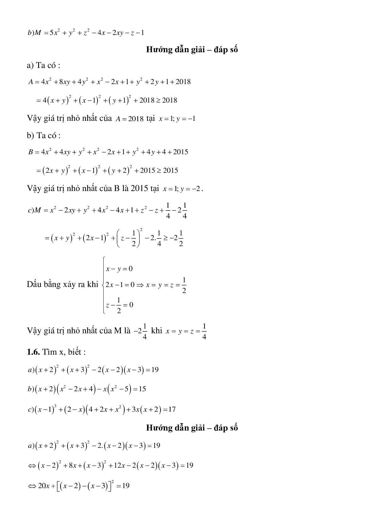 Cách giải các hằng đẳng thức đáng nhớ - Đại số toán 8 (trang 9)