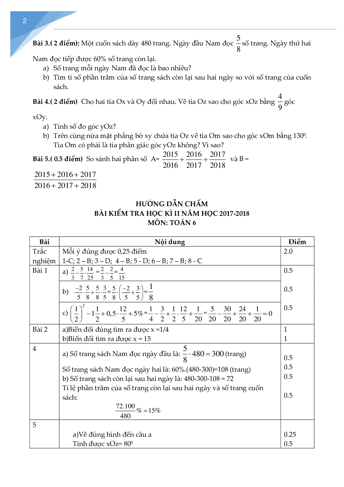 Bộ 11 đề thi học kì 2 môn Toán lớp 6 (trang 3)