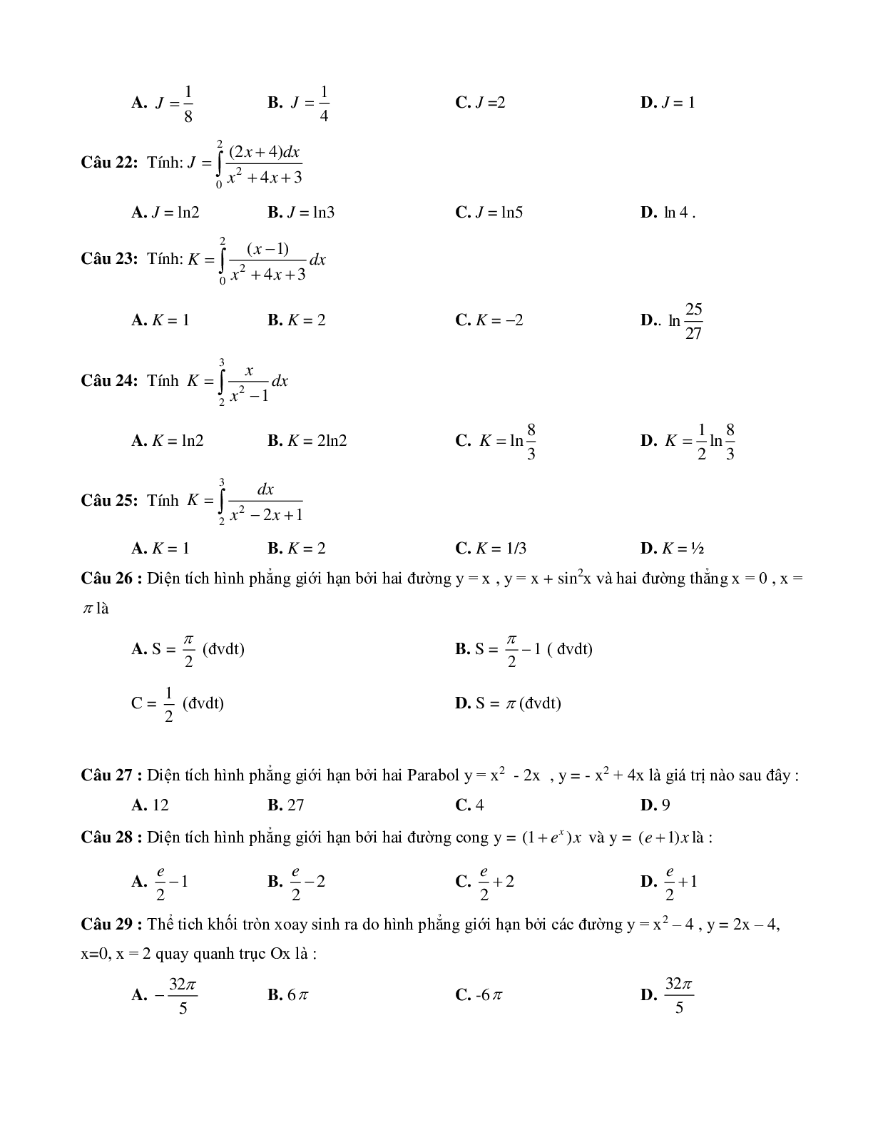 Các dạng bài tập về nguyên hàm - tích phân (có đáp án) (trang 4)