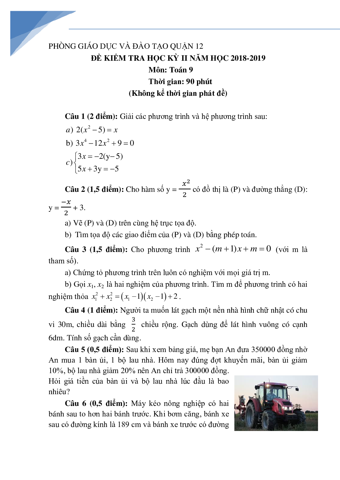 Đề kì 2 môn toán lớp 9 các trường thành phố Hồ Chí Minh năm 2022 (trang 1)