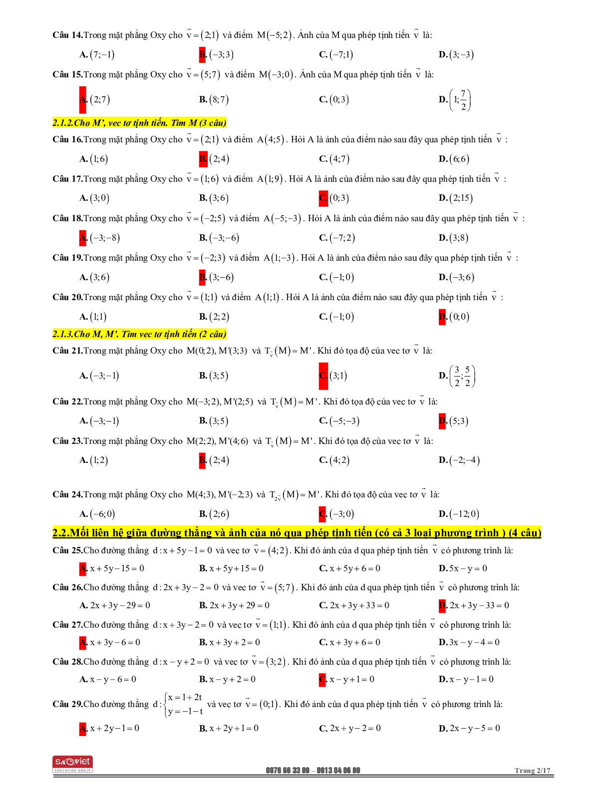 128 Bài tập trắc nghiệm phép dời hình và phép đồng dạng trong mặt phẳng 2023 (trang 2)