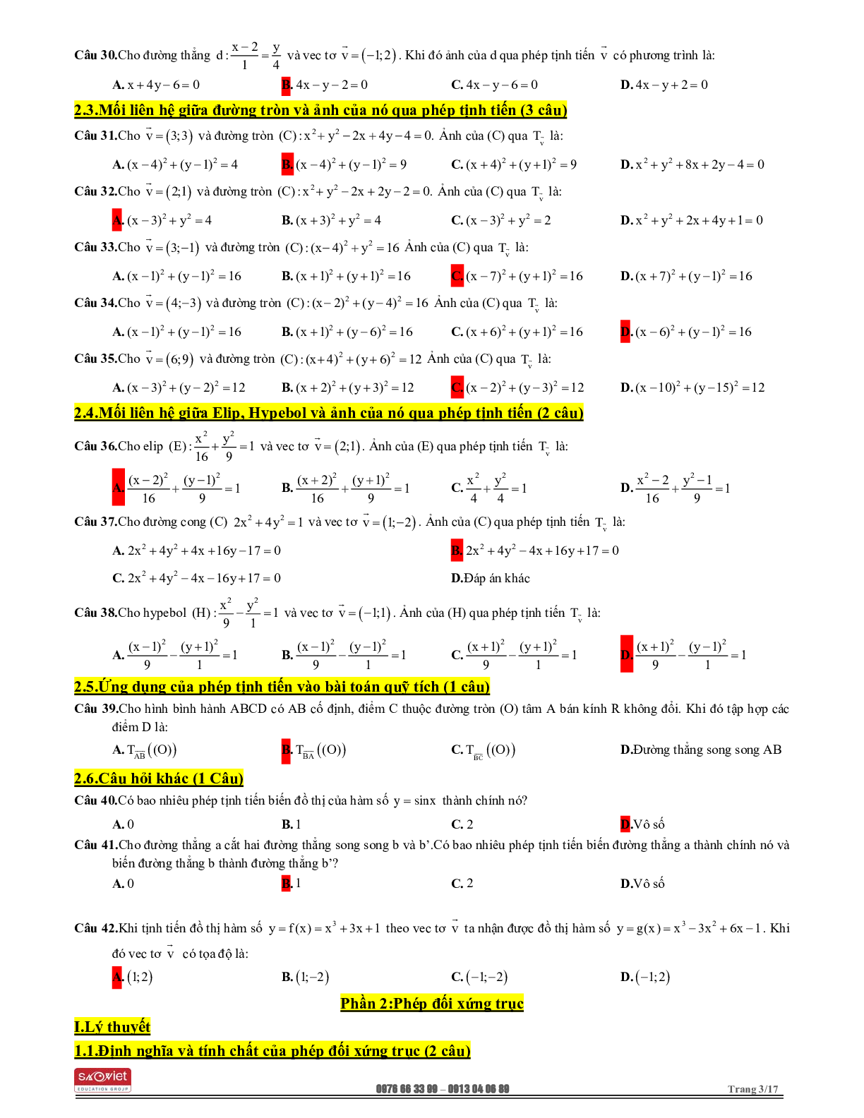 128 Bài tập trắc nghiệm phép dời hình và phép đồng dạng trong mặt phẳng 2023 (trang 3)