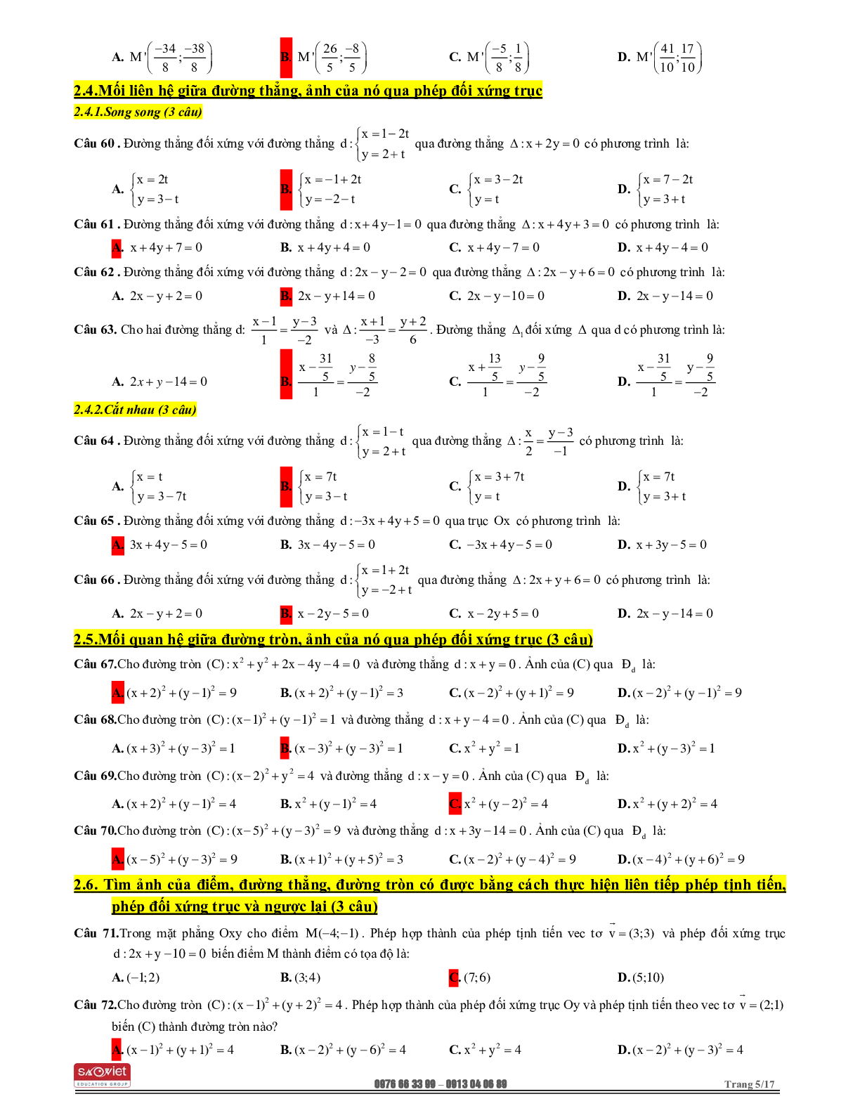128 Bài tập trắc nghiệm phép dời hình và phép đồng dạng trong mặt phẳng 2023 (trang 5)