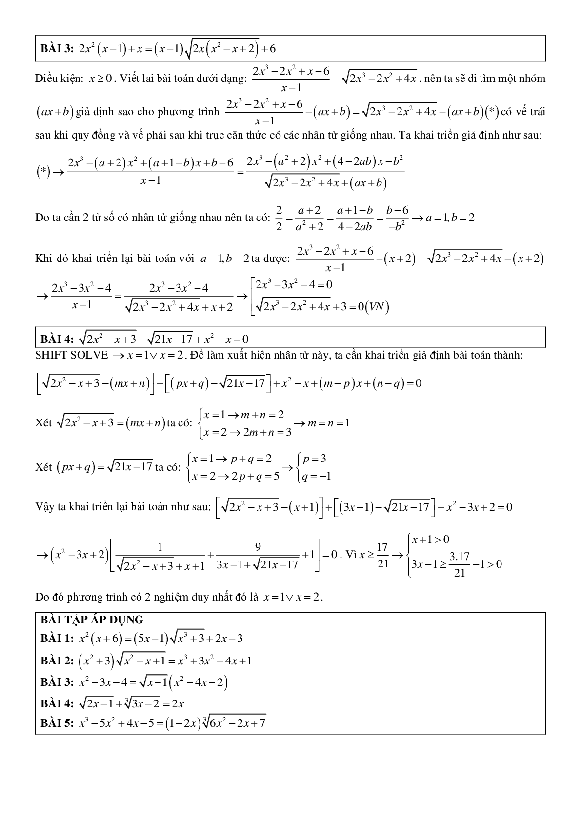 Kĩ thuật xử lí phương trình – hệ phương trình vô tỉ (trang 10)