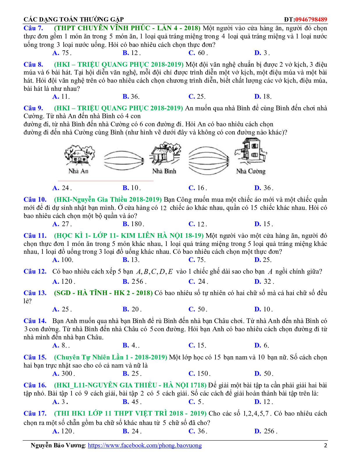 Các dạng toán quy tắc đếm, hoán vị, chỉnh hợp, tổ hợp thường gặp (trang 2)