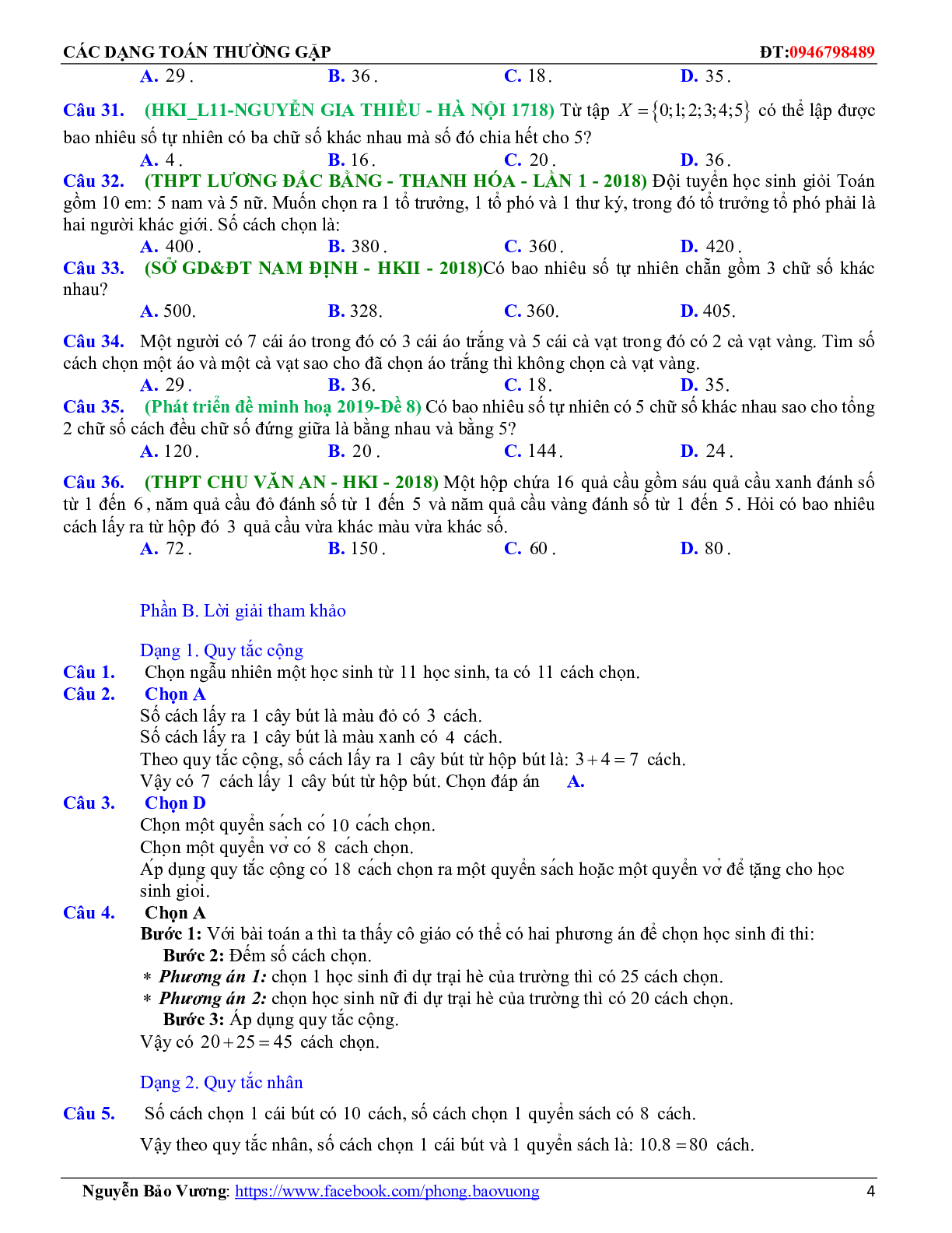 Các dạng toán quy tắc đếm, hoán vị, chỉnh hợp, tổ hợp thường gặp (trang 4)