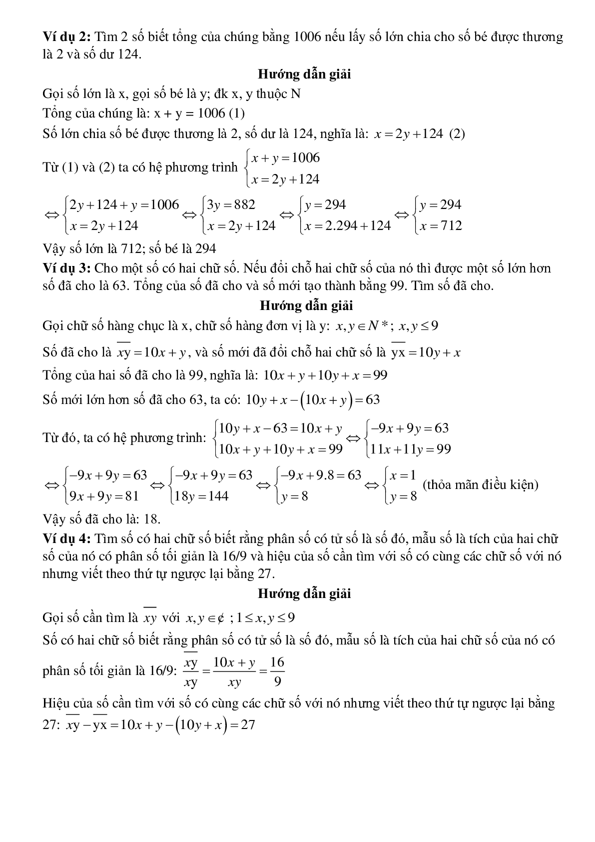 Giải bài toán bằng cách lập phương trình, hệ phương trình - Bài toán lập số, tìm số (trang 2)