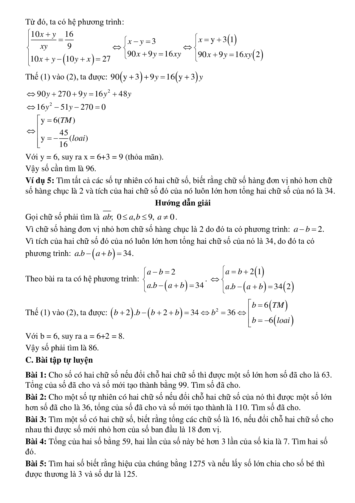 Giải bài toán bằng cách lập phương trình, hệ phương trình - Bài toán lập số, tìm số (trang 3)