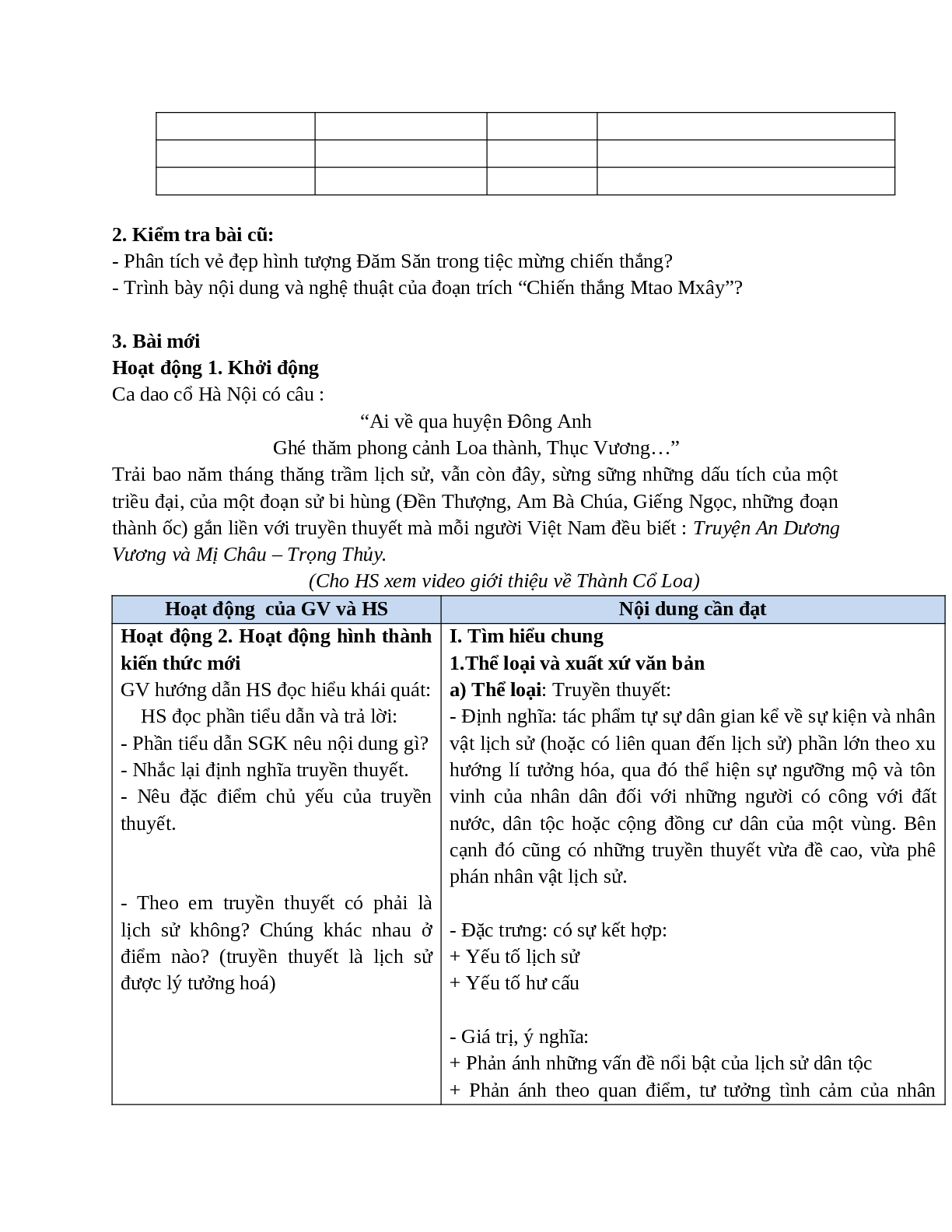 Giáo án Ngữ văn 10, tập 1, bài Truyện An Dương Vương và Mị Châu - Trọng Thủy (tiết 1) mới nhất (trang 2)