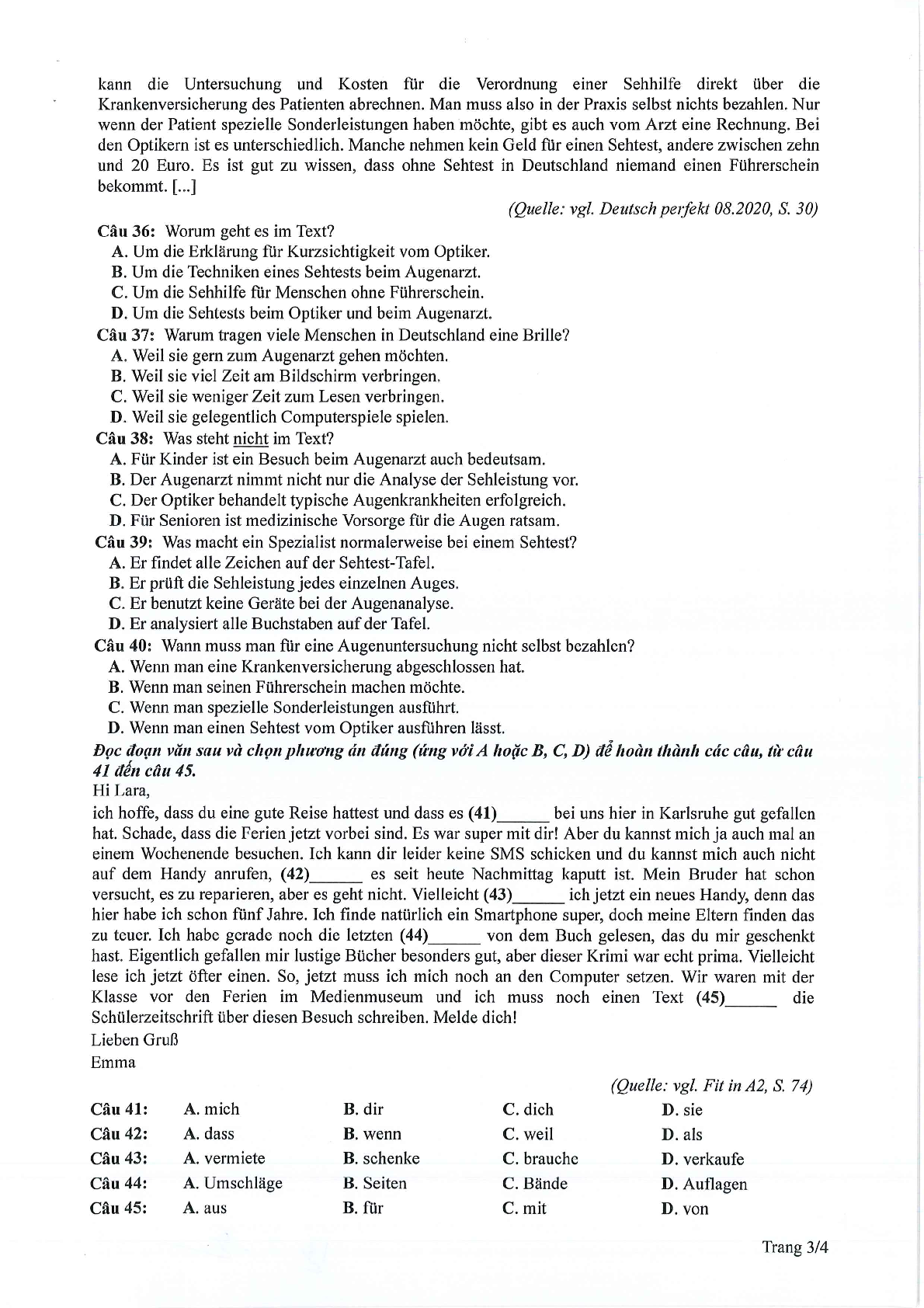 Đề thi tham khảo Tiếng Đức 2024 có đáp án (trang 3)