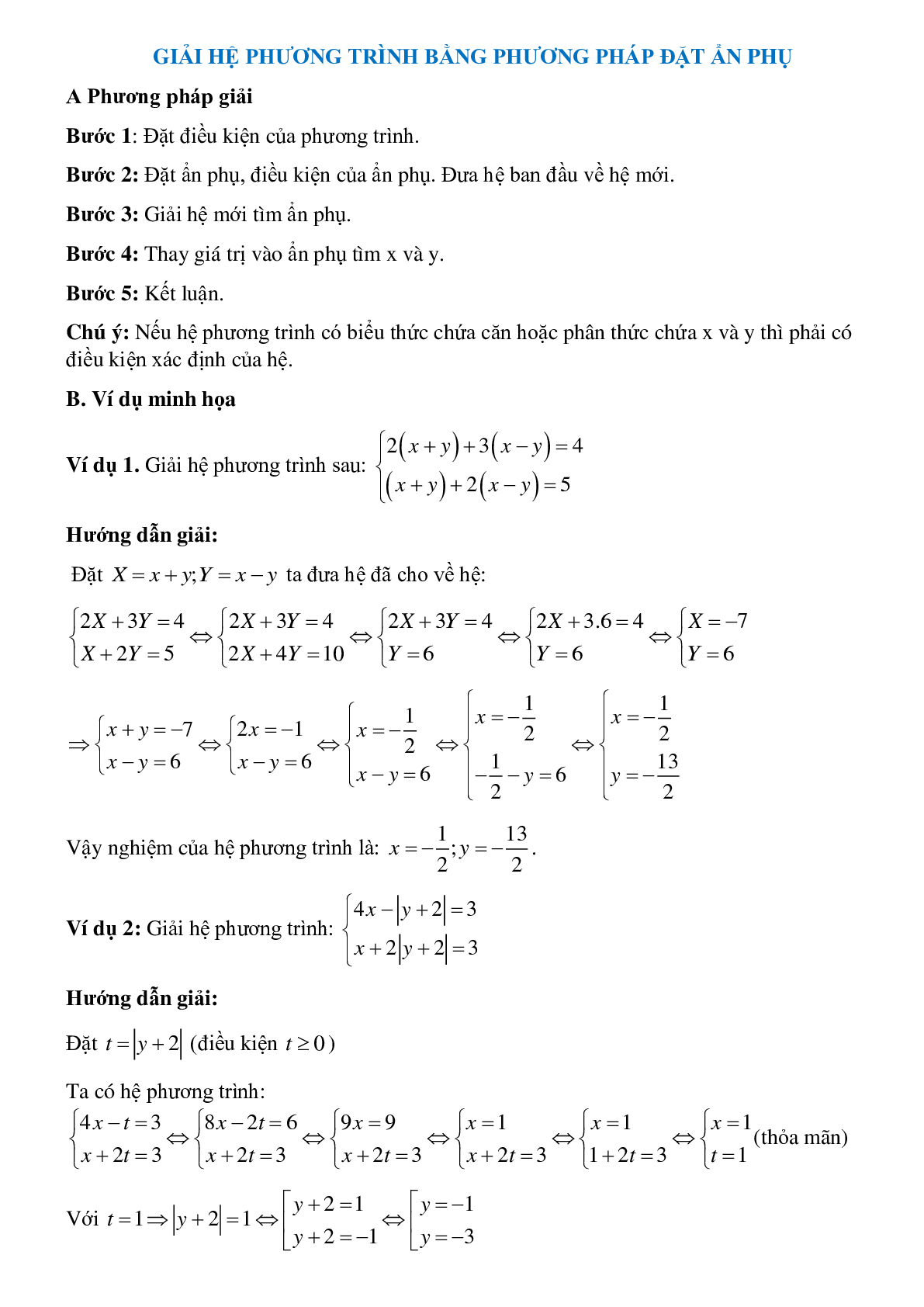 Bài tập về Giải hệ phương trình bằng phương pháp đặt ẩn phụ có lời giải (trang 1)
