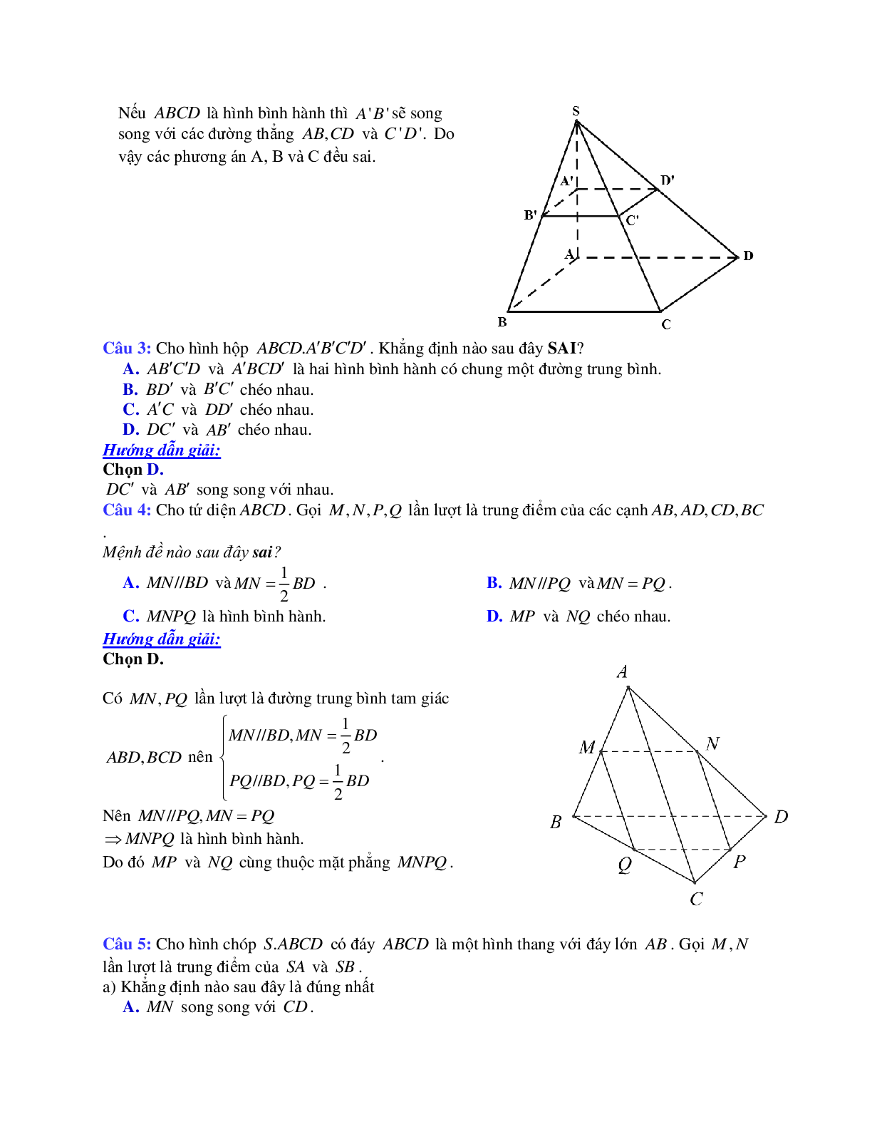 Phương pháp giải và bài tập về Cách chứng minh hai đường thẳng song song trong không gian (trang 2)