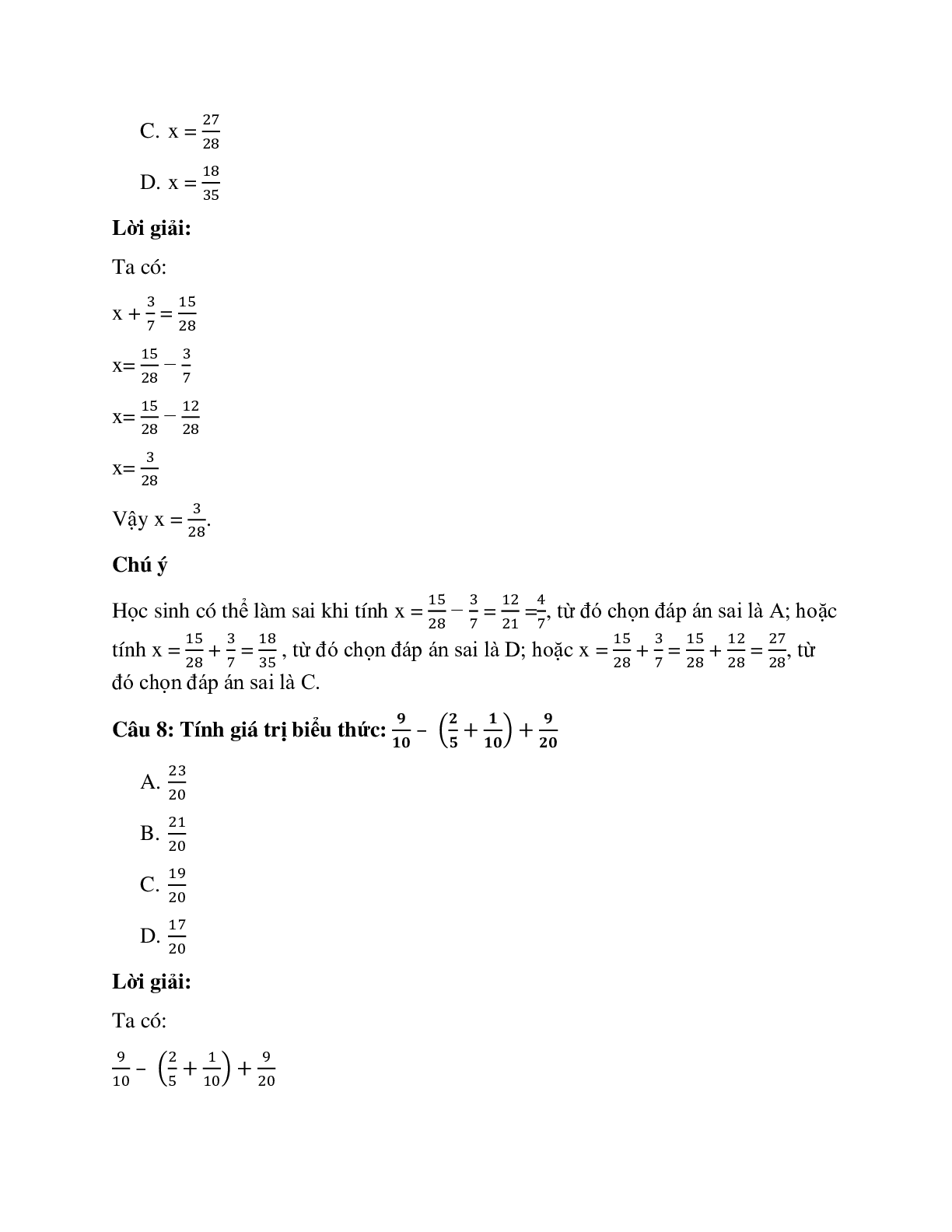 26 câu Trắc nghiệm Phép trừ phân số có đáp án 2023 – Toán lớp 4 (trang 4)