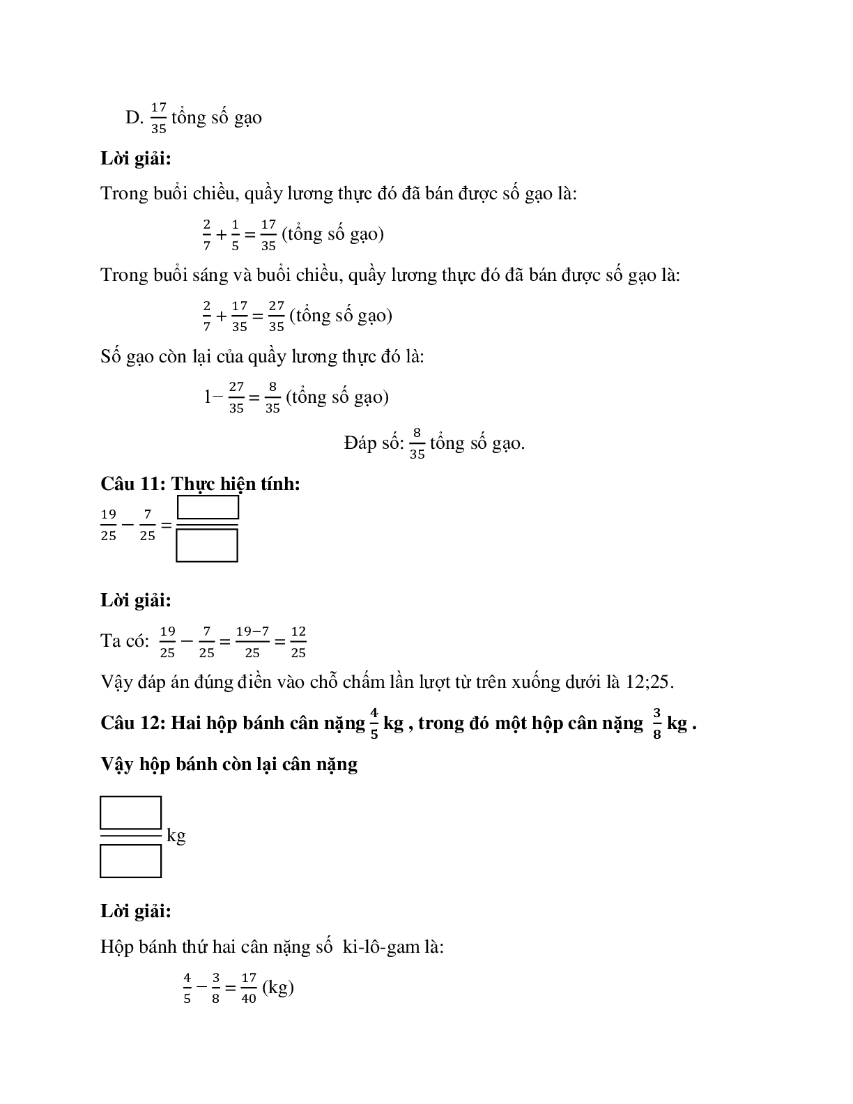 26 câu Trắc nghiệm Phép trừ phân số có đáp án 2023 – Toán lớp 4 (trang 6)