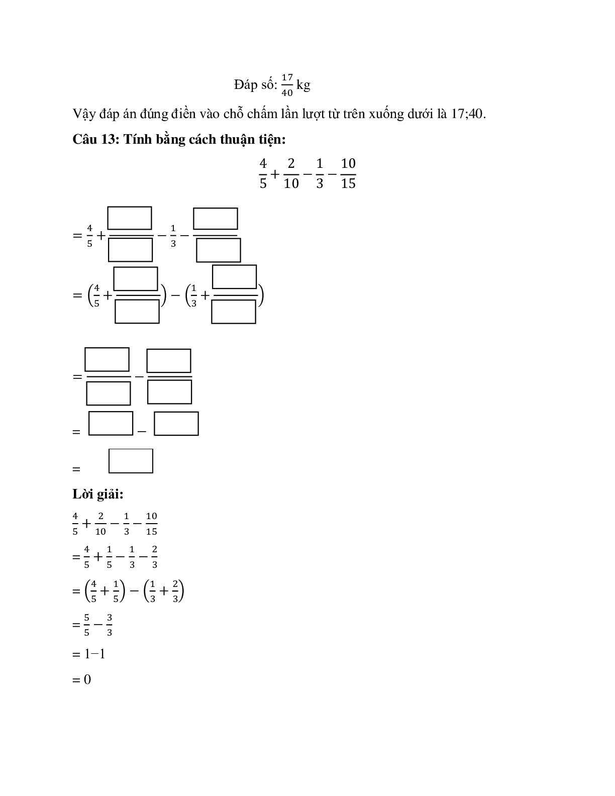 26 câu Trắc nghiệm Phép trừ phân số có đáp án 2023 – Toán lớp 4 (trang 7)
