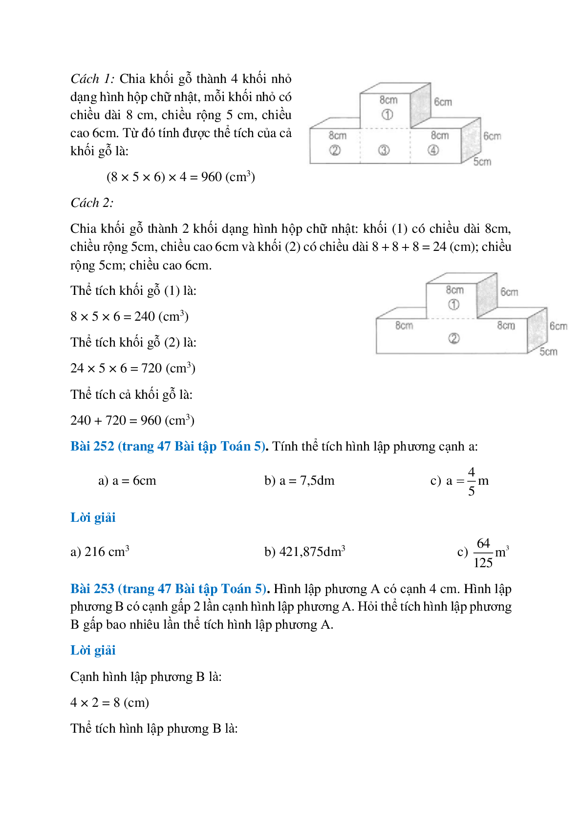 SBT Toán lớp 5 trang 46, 47, 48, 49 Thể tích của hình hộp chữ nhật và hình lập phương (trang 2)