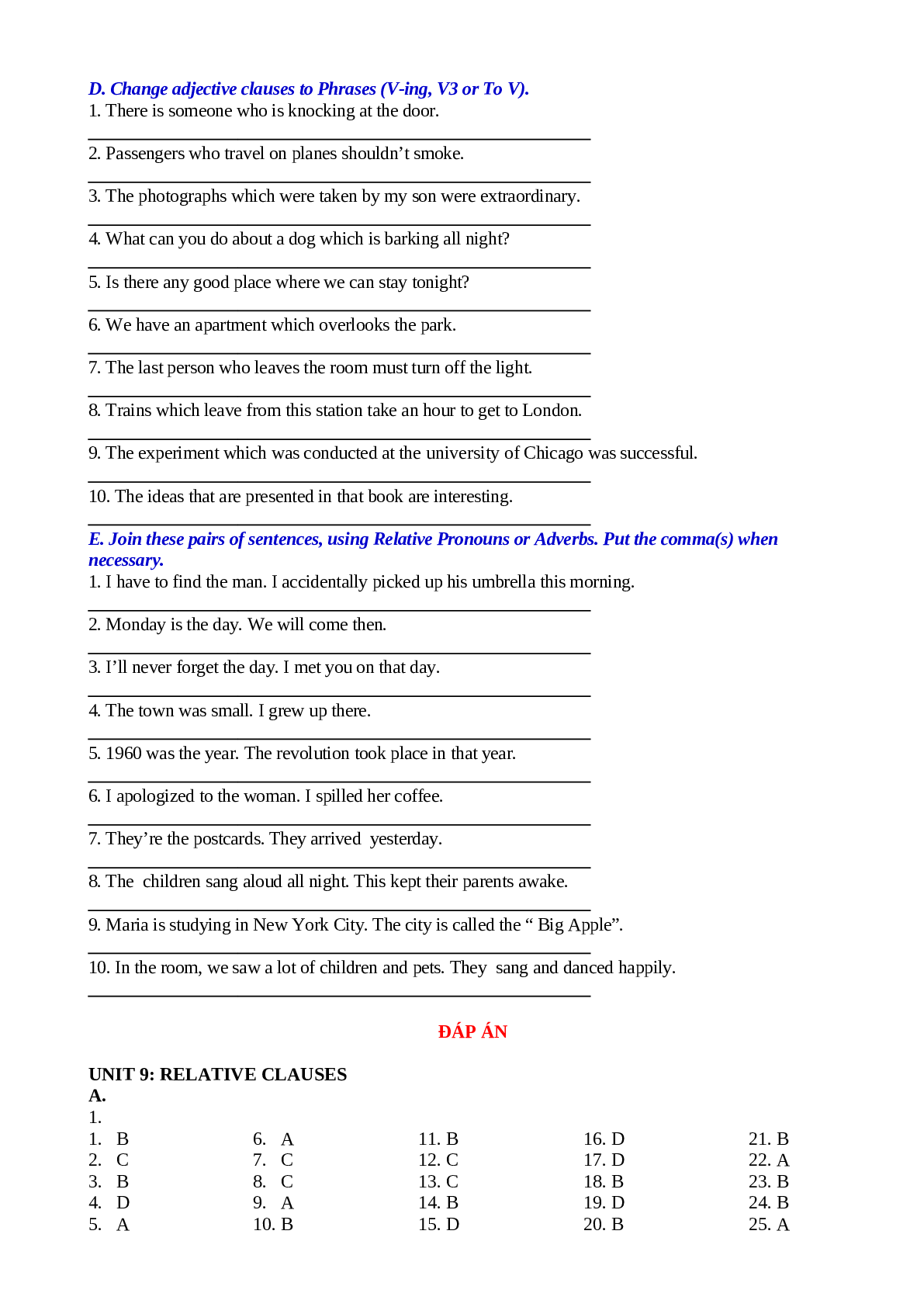 Bài tập chuyên đề mệnh đề quan hệ tiếng anh lớp 9 có đáp án (trang 6)