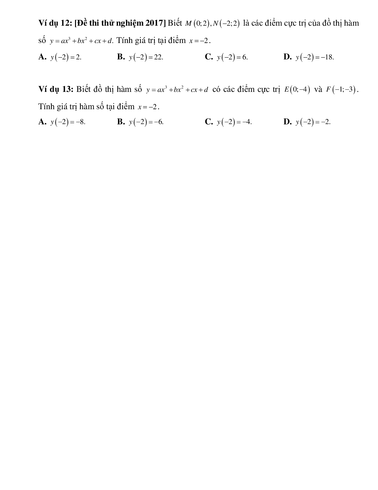 Tìm điều kiện để hàm số bậc ba đạt cực trị hoặc cực tiểu tại x = xo (trang 3)