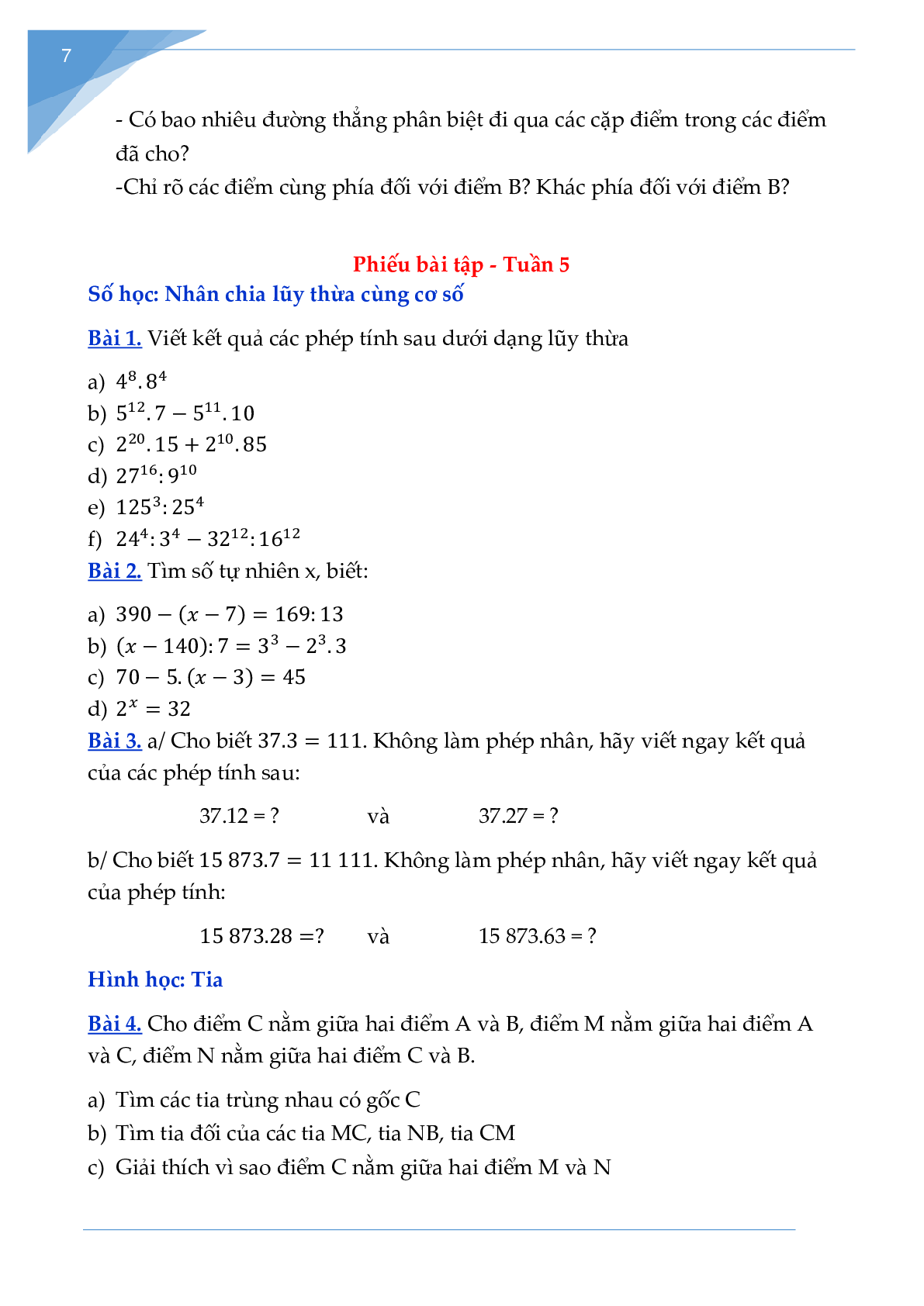 Bài tập tuần môn toán lớp 6 (trang 7)