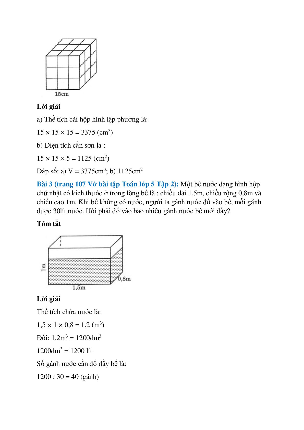 Vở bài tập Toán lớp 5 Tập 2 trang 106, 107 Bài 161: Ôn tập về tính diện tích, thể tích một số hình (trang 2)