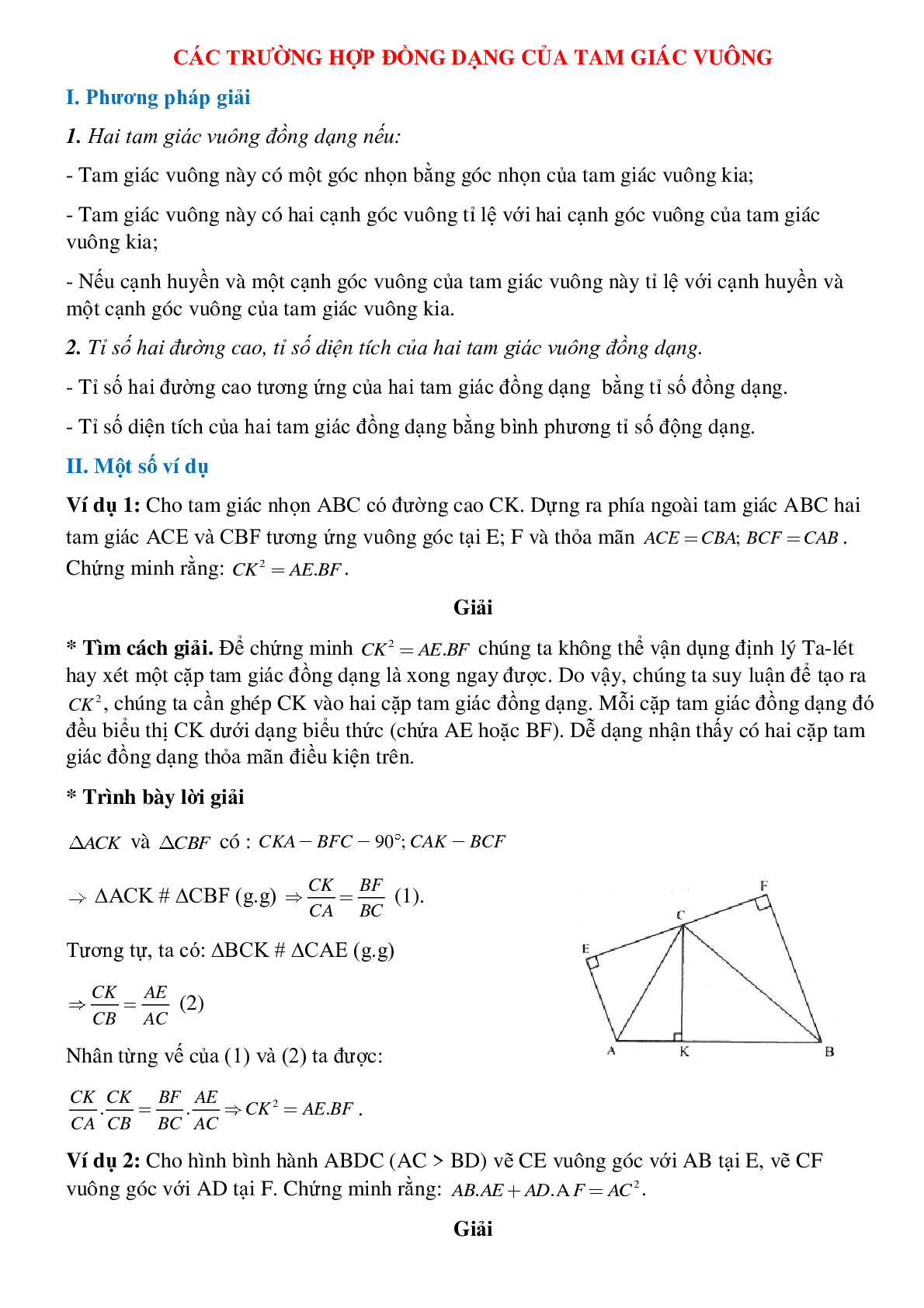 Các trường hợp đồng dạng của tam giác vuông (trang 1)