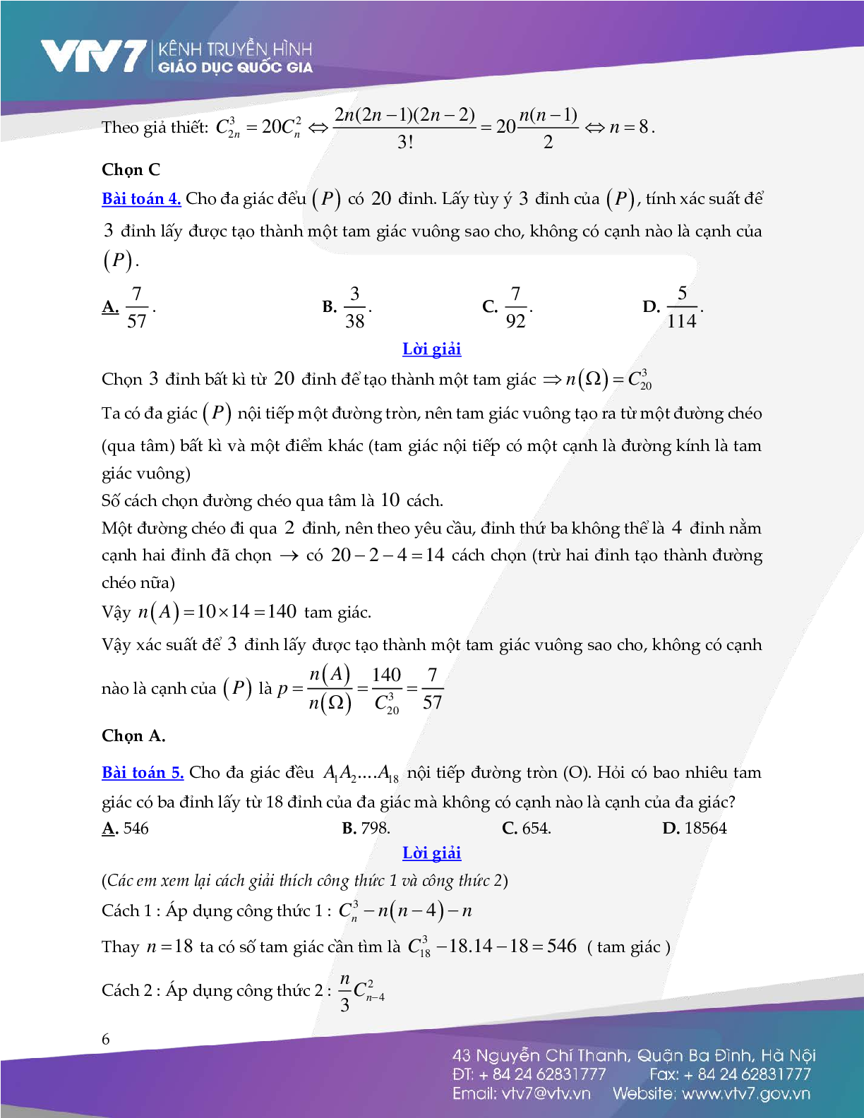 Các bài toán đếm liên quan đến đa giác và đa giác đều (trang 6)