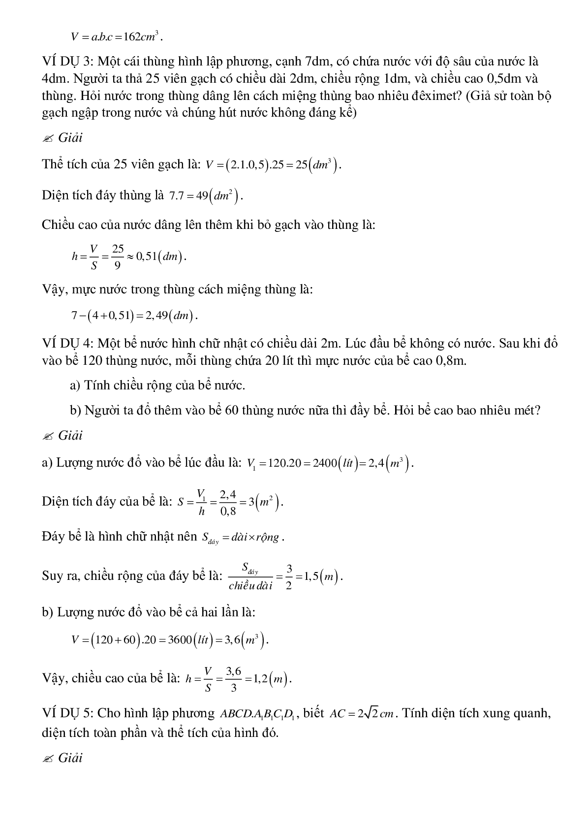 Tổng hợp các dạng toán thường gặp về Thể tích của hình hộp chữ nhật có lời giải (trang 8)
