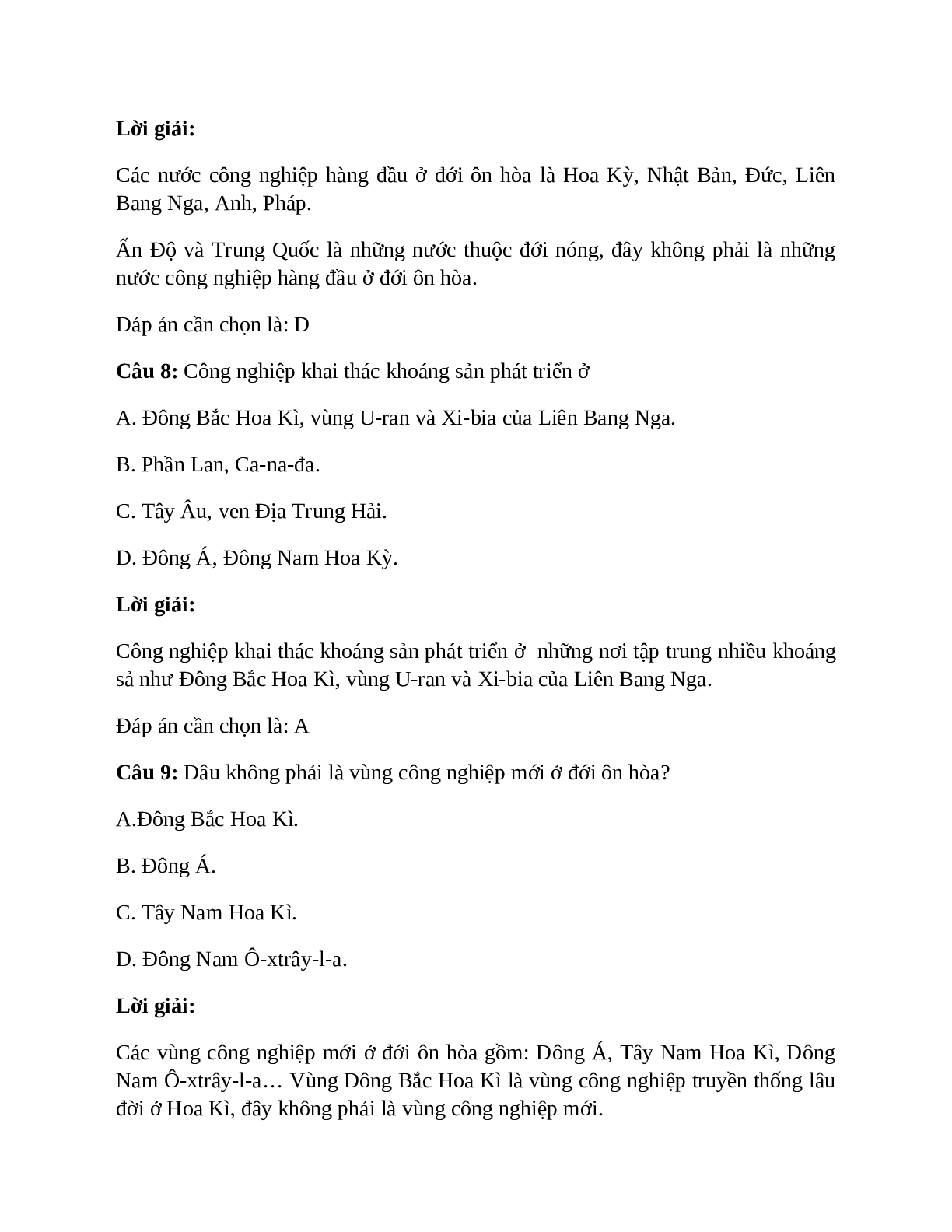 Địa Lí 7 Bài 15 (Lý thuyết và trắc nghiệm): Hoạt động công nghiệp ở đới ôn hòa (trang 7)