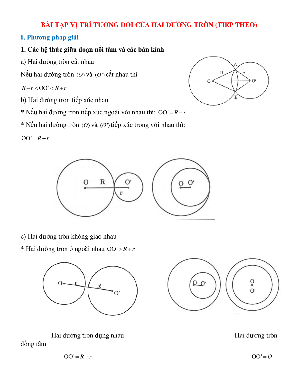 Bài tập về vị trí tương đối của hai đường tròn (tiếp theo) có đáp án (trang 1)