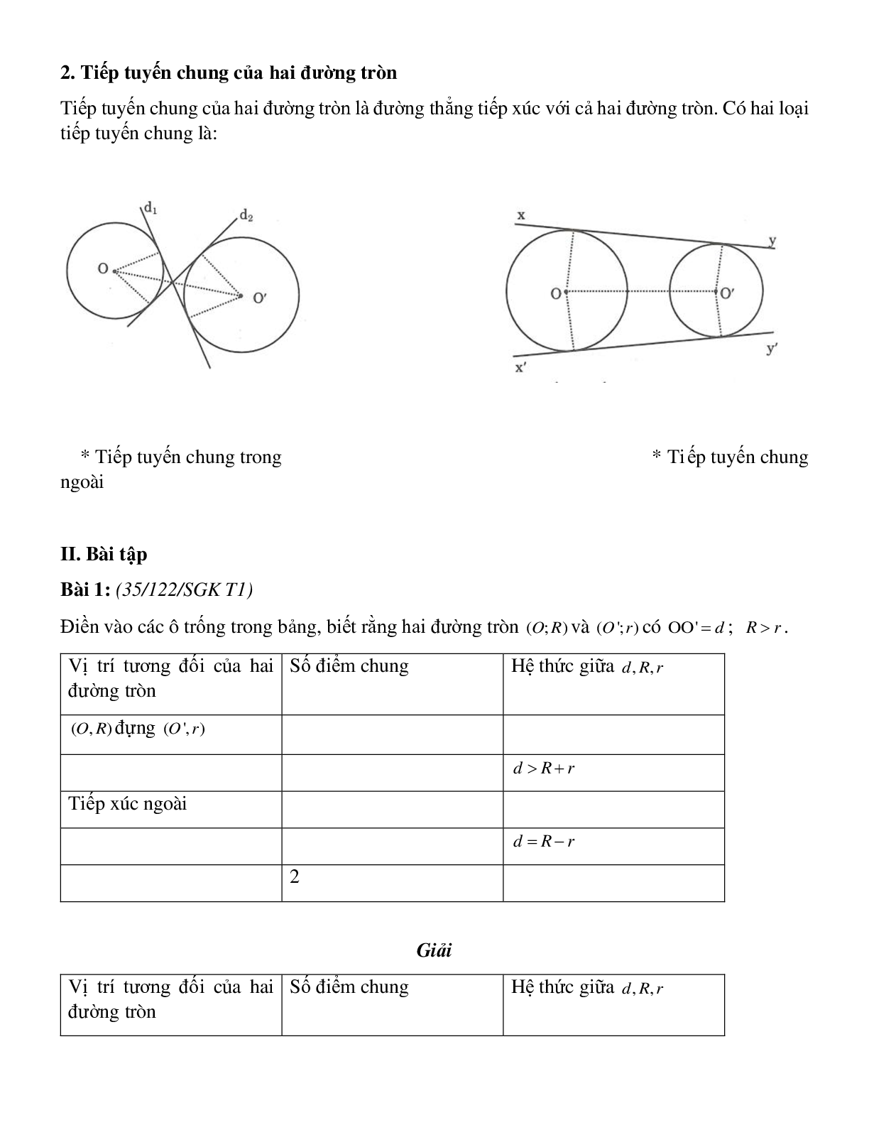 Bài tập về vị trí tương đối của hai đường tròn (tiếp theo) có đáp án (trang 2)